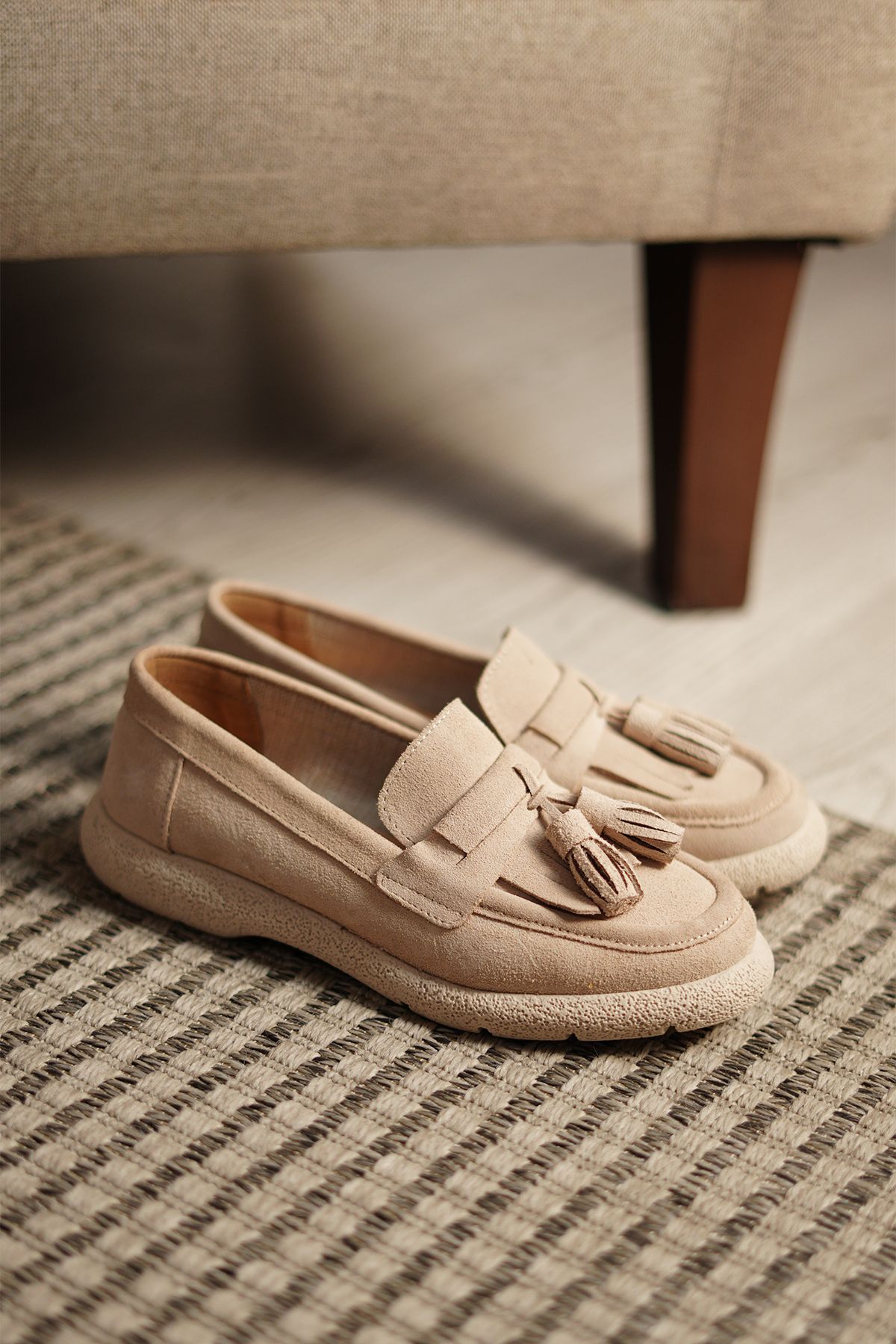 Marjin-Női Valódi Bőr Loafer Alkalmi Cipők Suma Beige Suede 3