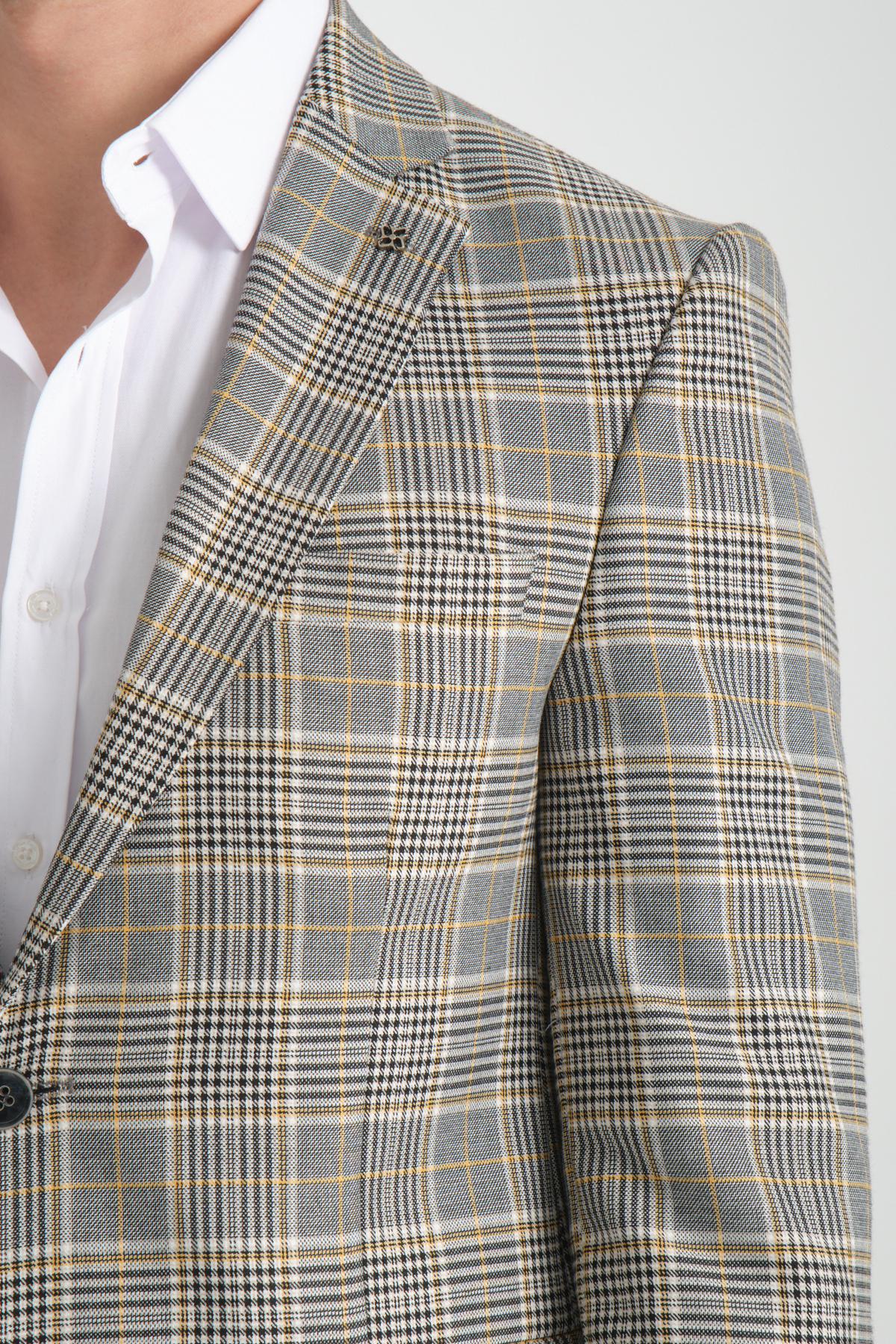 Frappoli  Ferruci Erkek Gri Ekose Slim Fit Dar Kesim Mono Yaka Blazer Ceket - Görsel 5