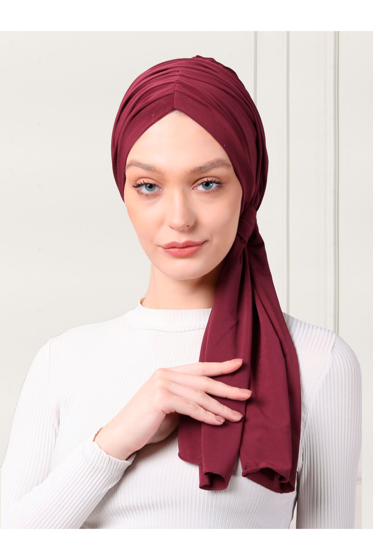 ada sanatsal-Practical Hijab Bonnet with Double Sided Scarf Claret Red 3