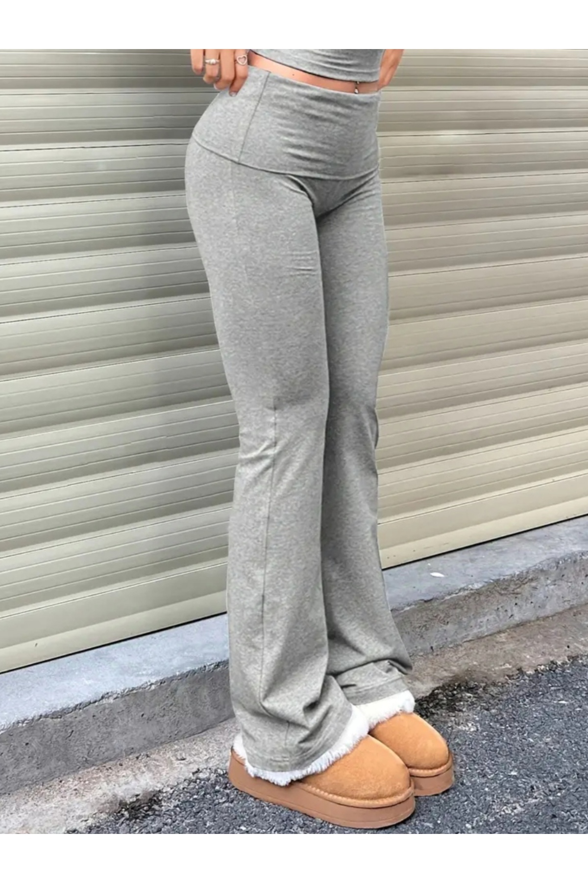 milio  Katlanmış Belli Flare Tayt Pantalon Beli Katlanır İspanyol Paça Tayt - Görsel 3