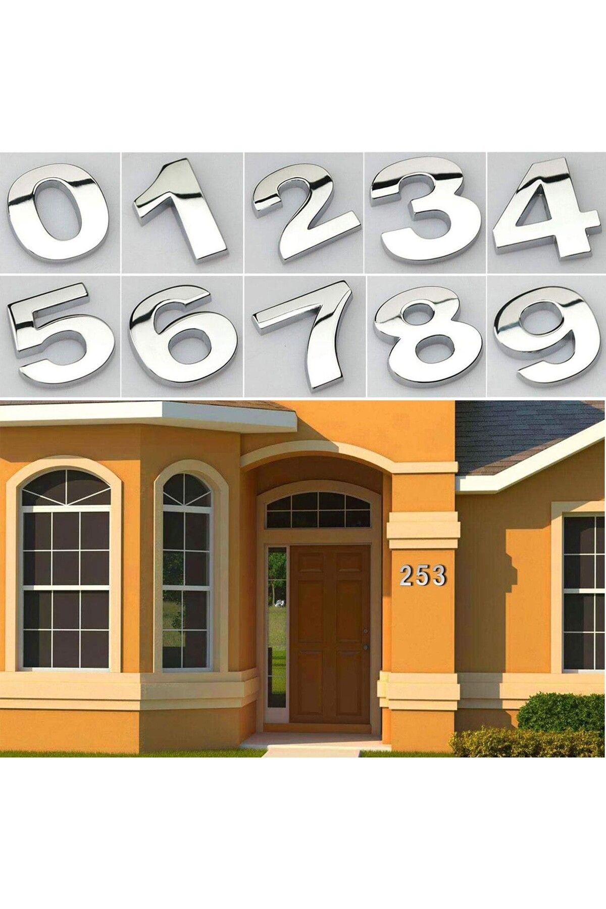 Badem10-Chrome Color 50 mm Small Size Door Numbered - 4 Figures Four Count Adhesive 1 Piece 7