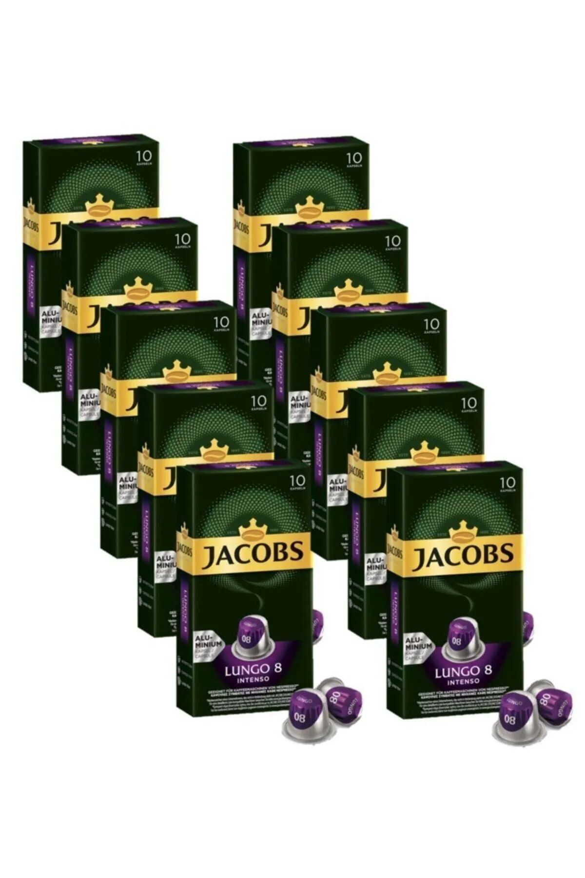 Jacobs Lungo 8 Intenso Nespresso Uyumlu Alüminyum Kapsül Kahve 10 Adet X 10 Paket