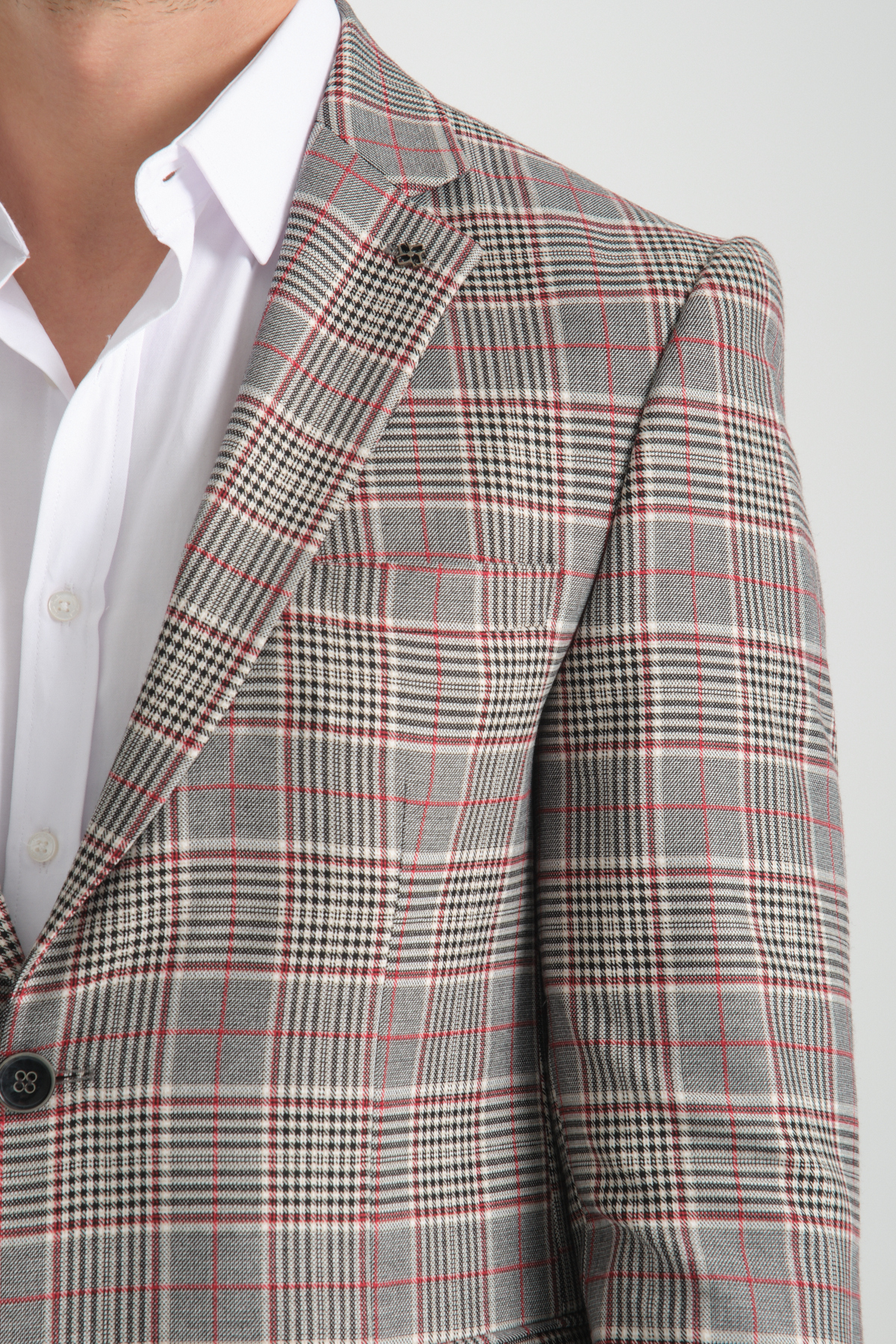 Frappoli  Ferruci Erkek Siyah - Bordo Ekose Slim Fit Dar Kesim Mono Yaka Spor Blazer Ceket - Görsel 6