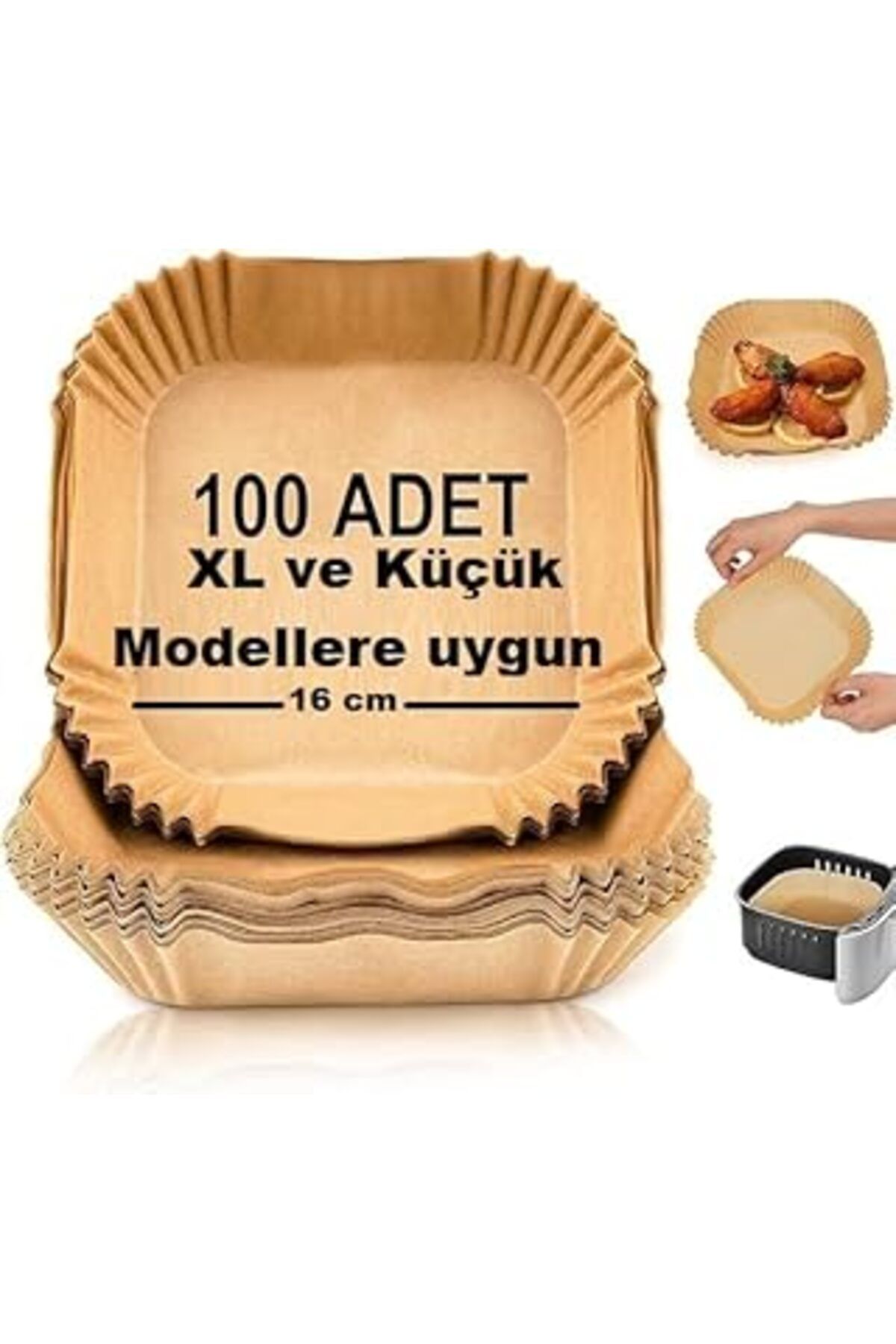 Cepahir Airfryer Pişirme Kağıdı,Xl-Küçük Boy, Kare, 100 Adet Hava Fritöz Parşömen Fırın Kağıdı T