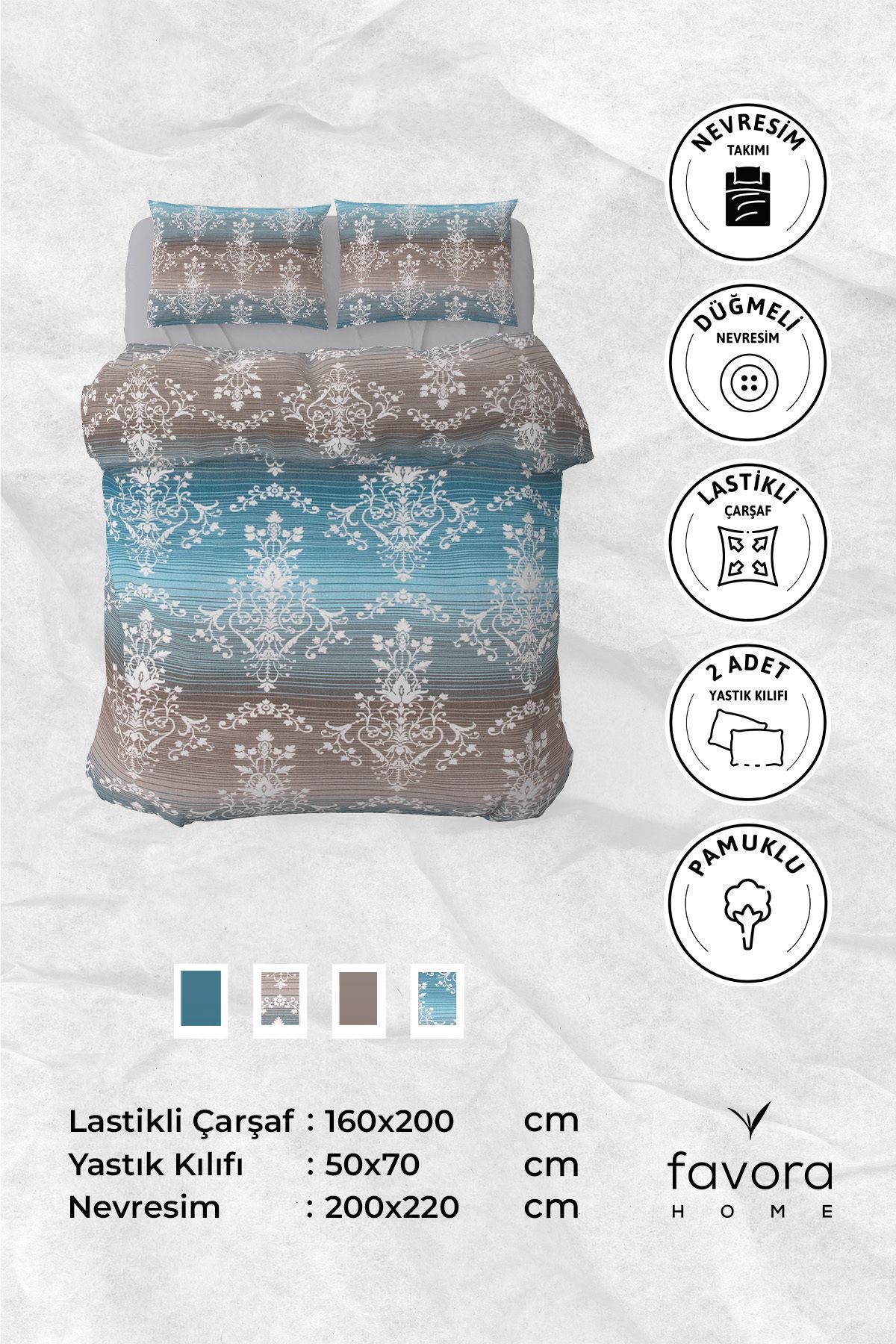 FAVORA-Nova Double Bedding Set with Elastic Sheets - Petrol 6