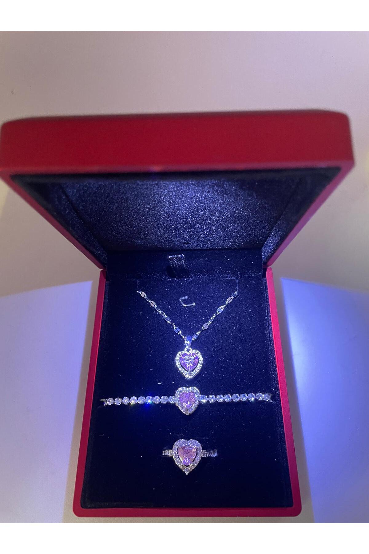 JUPİTER HOME Işık Kutu Çelik Pandora,s Su Yolu Bileklik Kolye Ve Yüzük Setti 14 Şubat Sevgililer Günü Dogum Günü