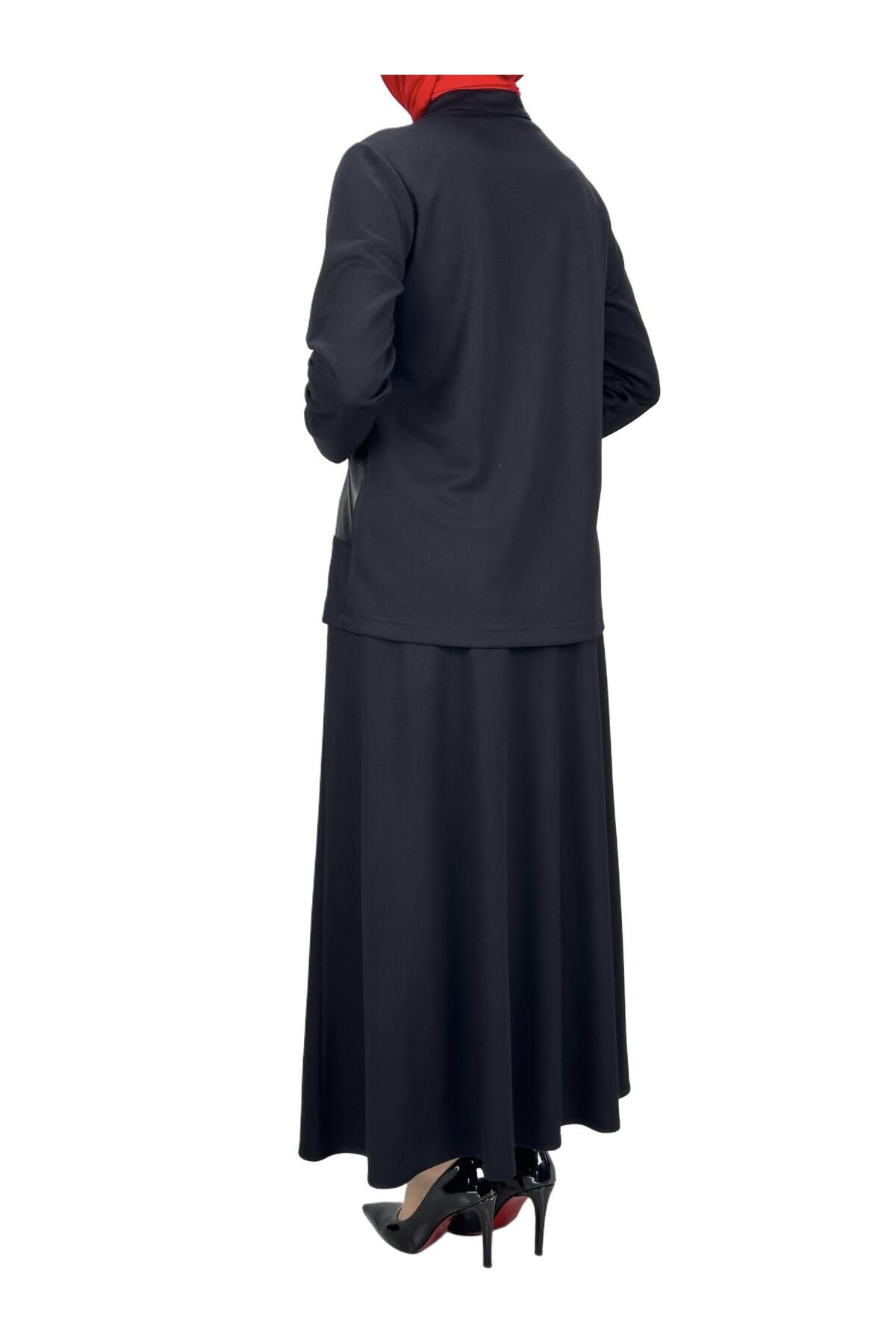 ottoman wear-Black Plus Size Skirt Suit - Otw2125 6