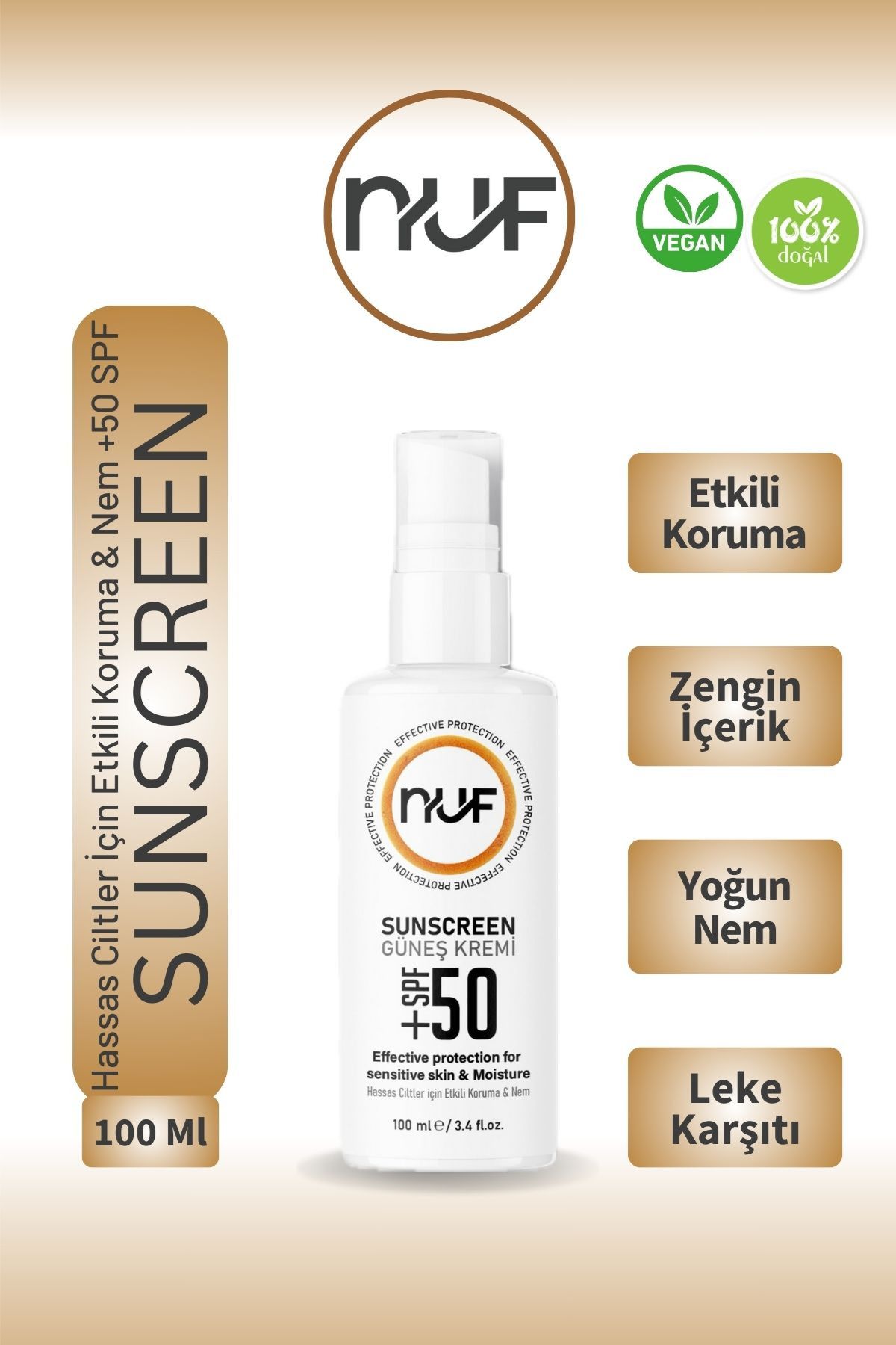 Nuf Kozmetik Nuf 50 Spf Tüm Ciltlere Uygun Güneş Kremi - Koruyucu Ve Nemlendirici 100ml