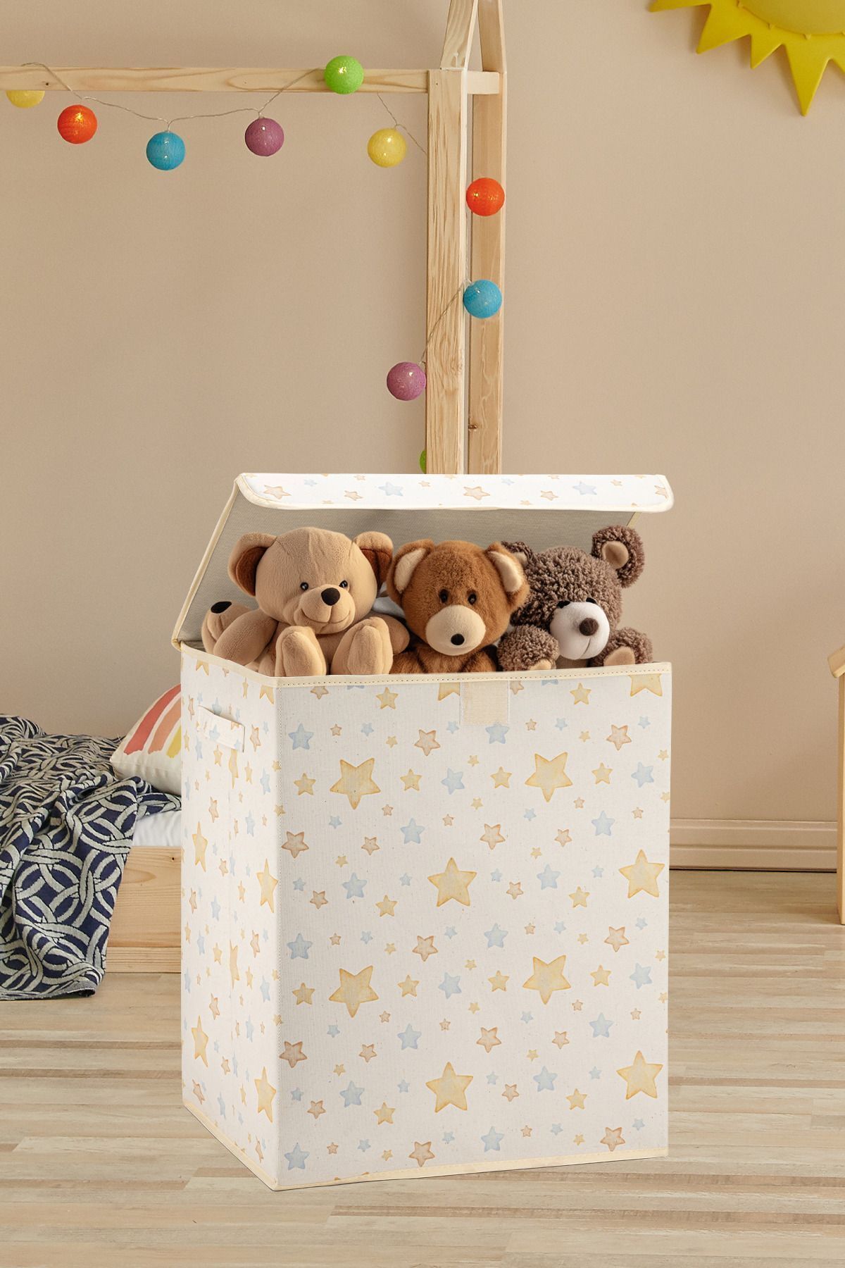 Rope Home-Star Patterned Multi-Purpose Toy Laundry Storage Box with Lid Foldable Organizer 30X40X50 1