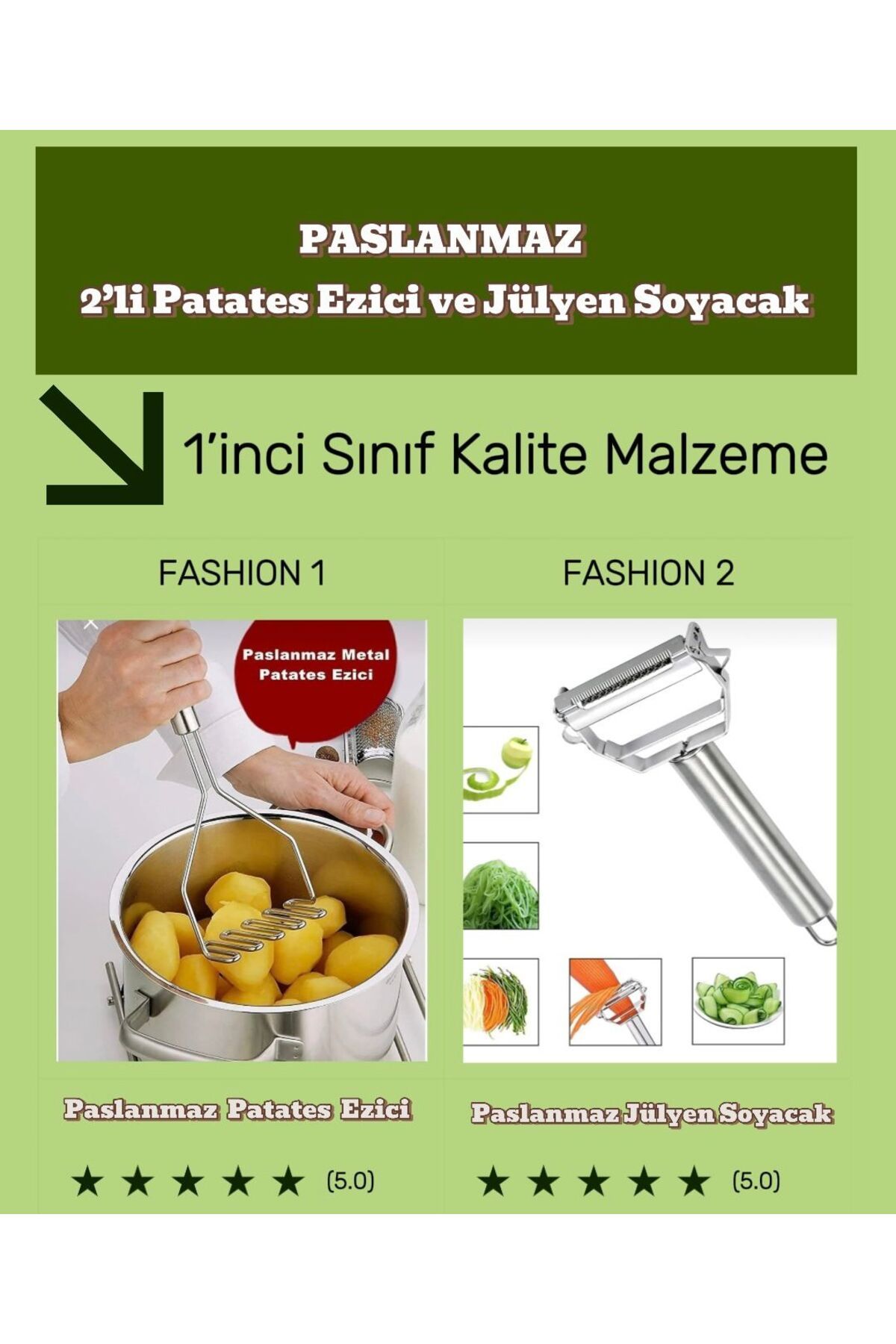 MorPort Lüks Paslanmaz Metal Patates Ezici I Jumbo Paslanmaz Çelik Jülyen Sebze Ve Meyve Soyucu I 2'li