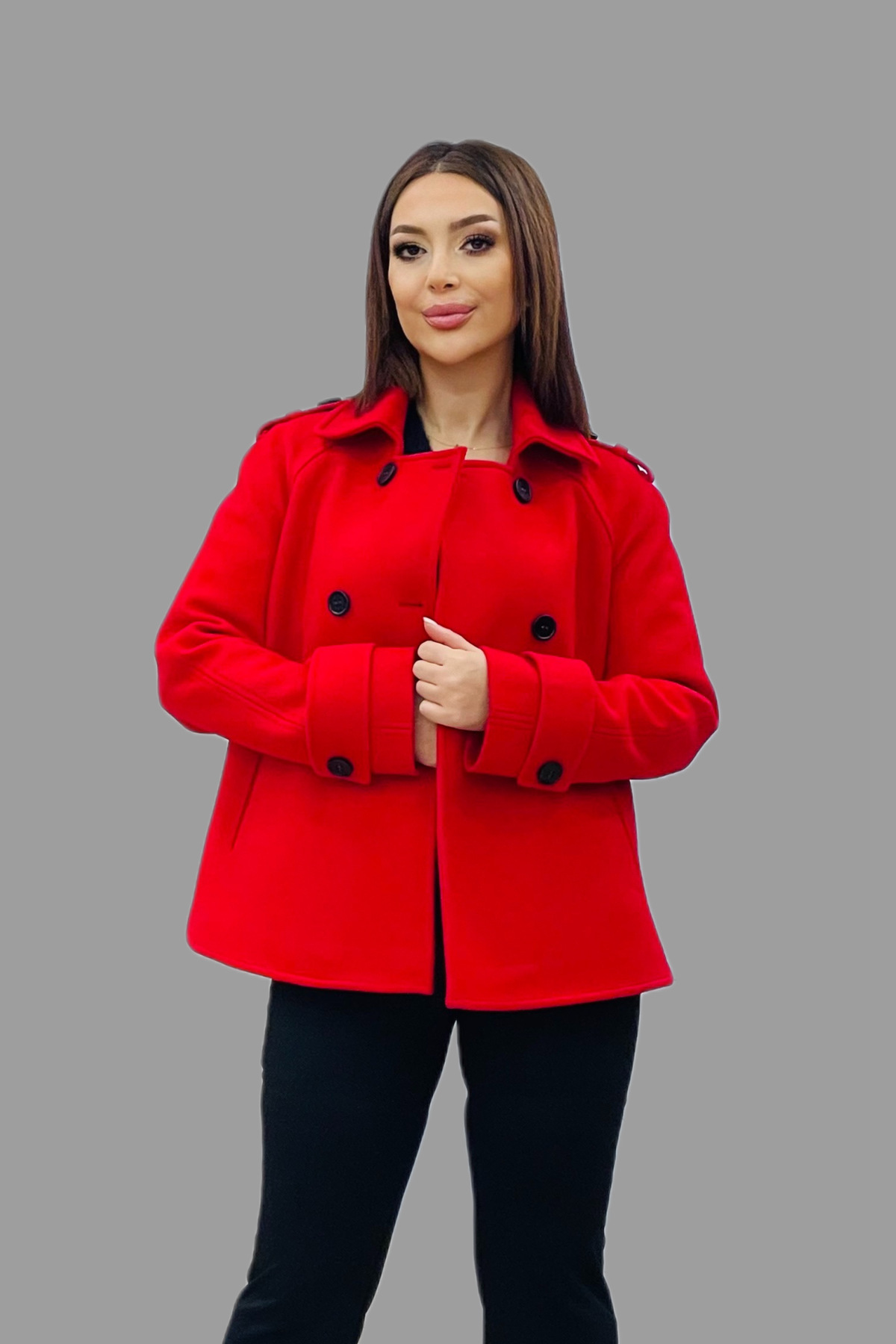 Ekol-7057-24K Model Collared Stamp Coat 3