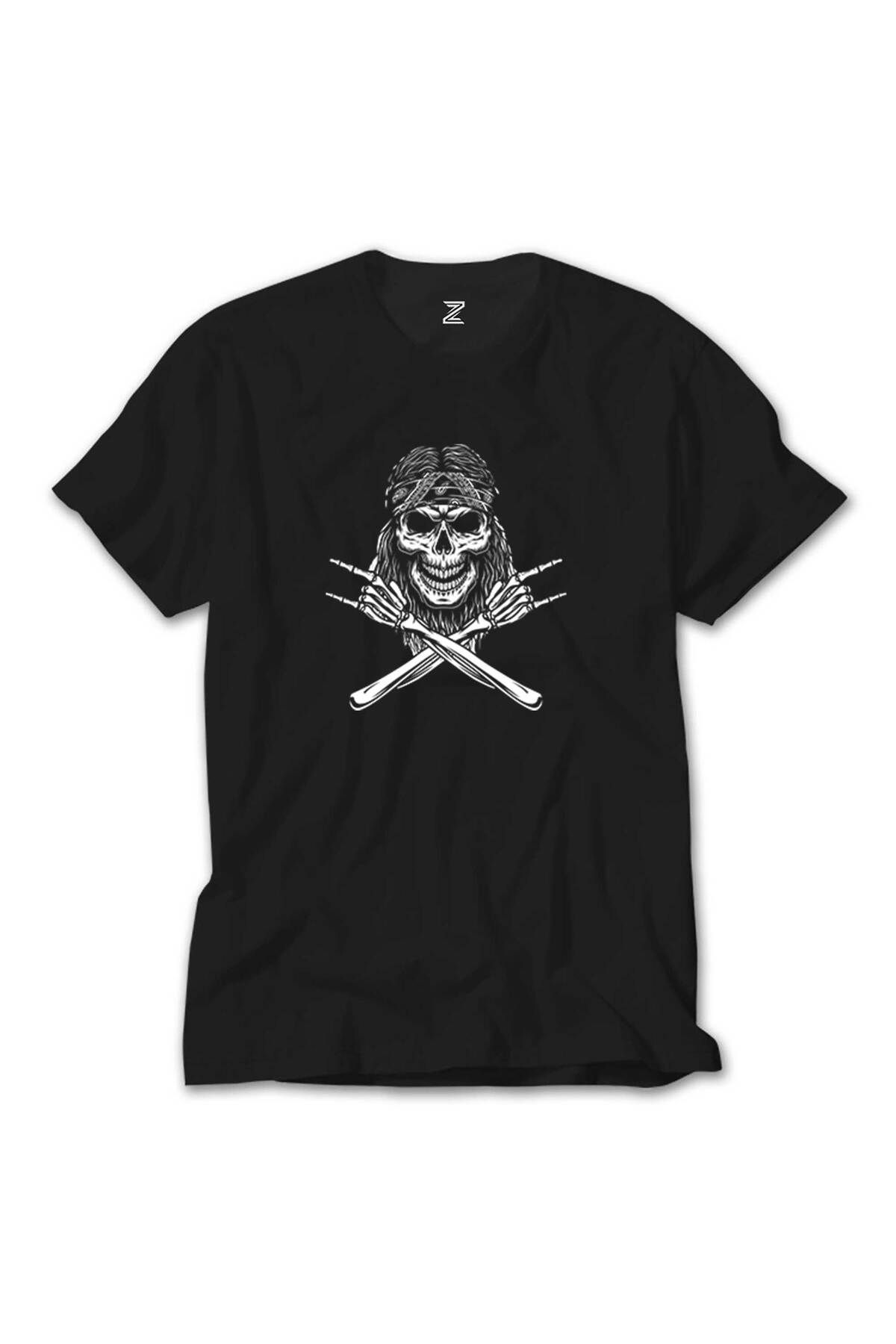 WAKHA Kovboy Rock N Roll Skull Siyah Tişört