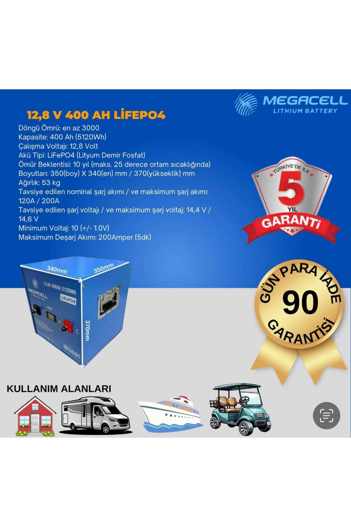 Megacell 12 V 400 AH LİTYUM AKÜ