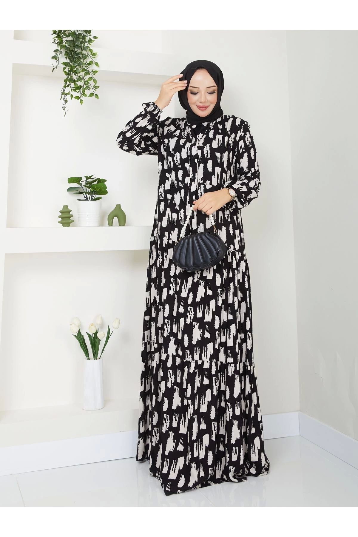 kaes giyim-Long Patterned Viscose Women's Dress 4