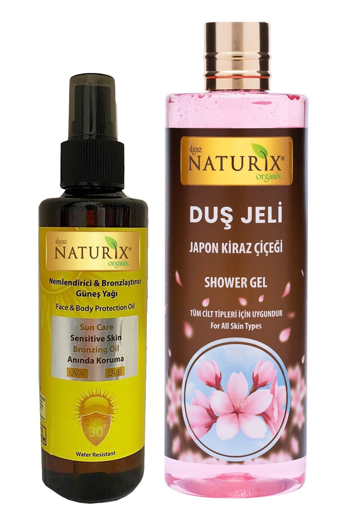 Naturix Bronzlaştırıcı ve Nemlendirici Güneş Yağı 30 Spf 200 Ml & Japon Kirazı Çiçeği Duş Jeli 400 Ml