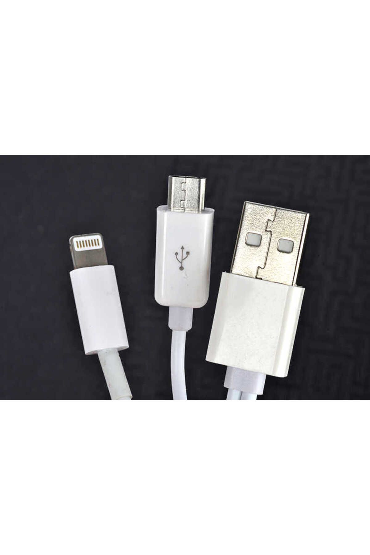 szr store Beyaz 2 Uçlu Lightning-Micro Usb Kablo 1M-Zore