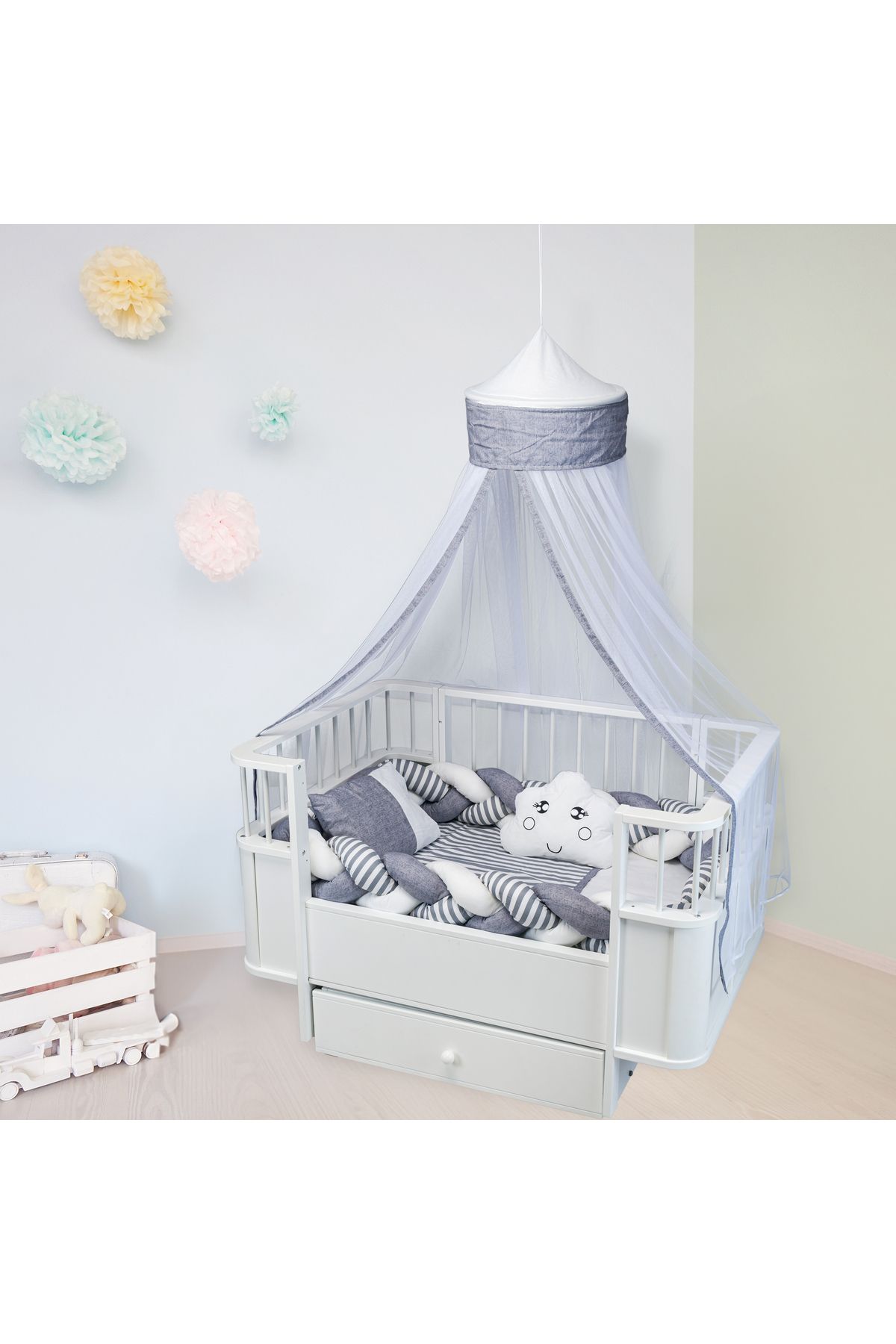 TUGU HOME&BABY ÖRGÜLÜ PAMUKLU 6 PARÇA 70x130 cm BEŞİK UYKU SETİ,BEBEK UYKU TAKIMI,ANNE YANI SET