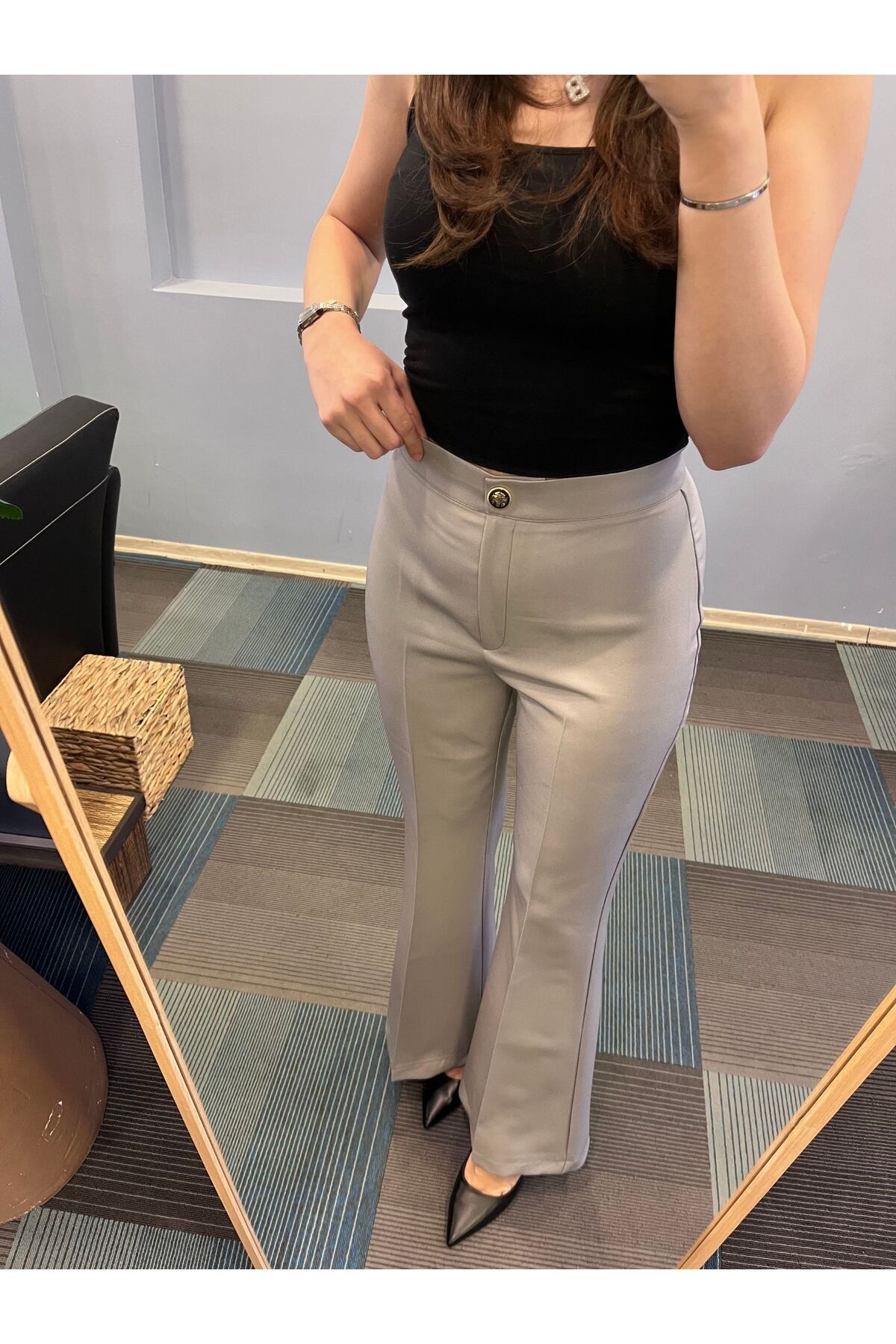 OUZ Fashion-Women's High Waist Snap Button Spanish Leg Pants 3