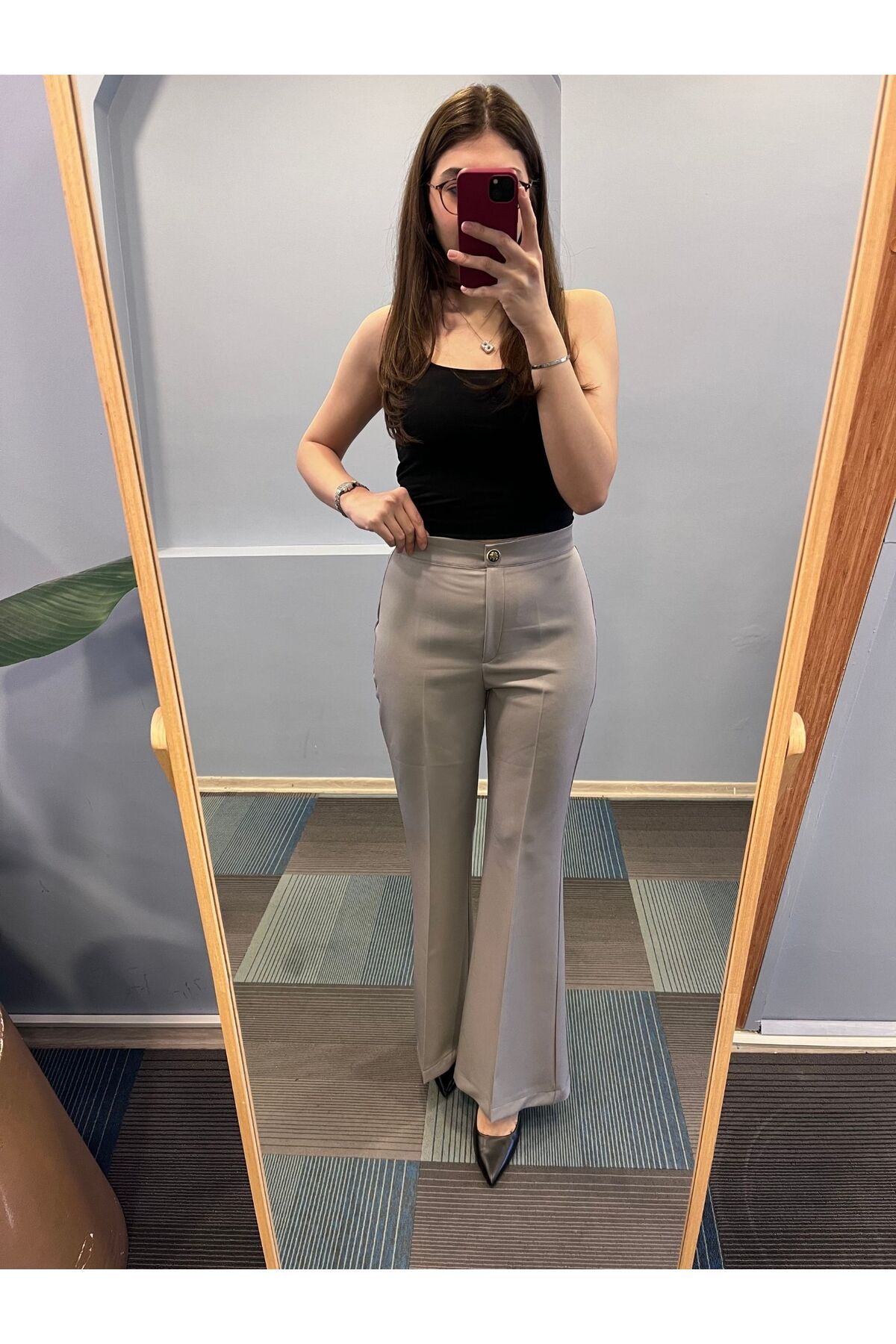 OUZ Fashion-Women's High Waist Snap Button Spanish Leg Pants 6