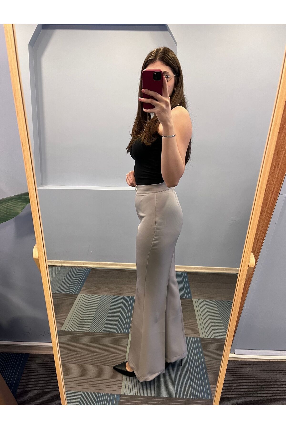 OUZ Fashion-Women's High Waist Snap Button Spanish Leg Pants 2