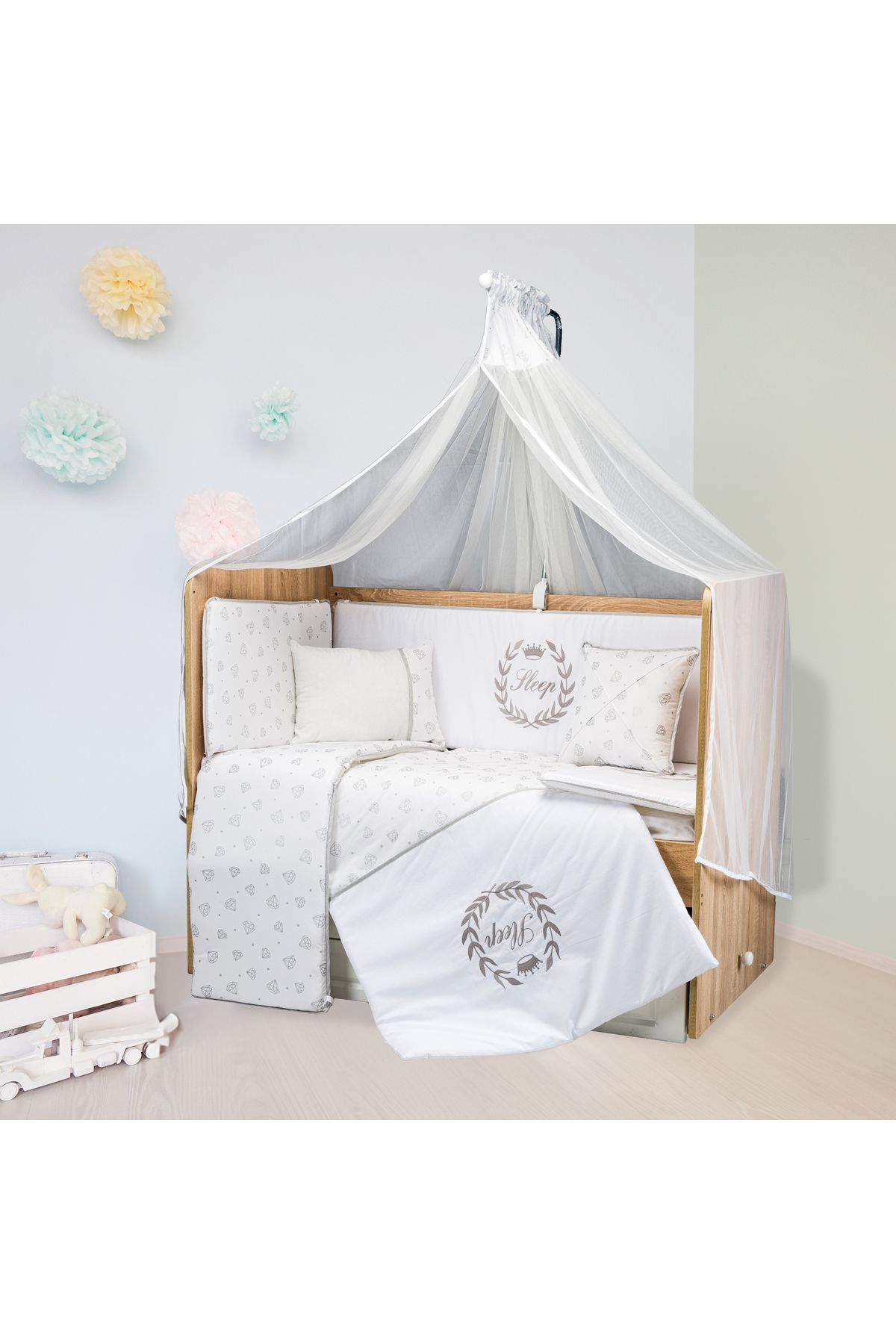 TUGU HOME&BABY Sleep %100 PAMUK 10 PARÇA 70x130cmBEŞİK UYKU SETİ,BEBEK UYKU TAKIMI,ANNE YANI SET