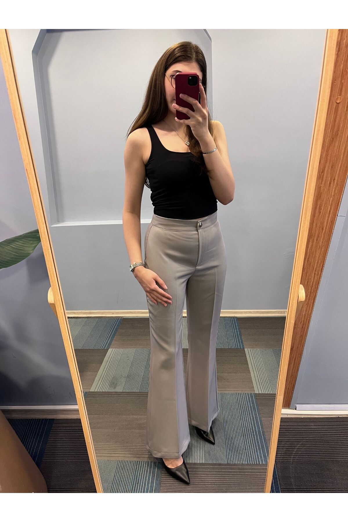 OUZ Fashion-Women's High Waist Snap Button Spanish Leg Pants 4