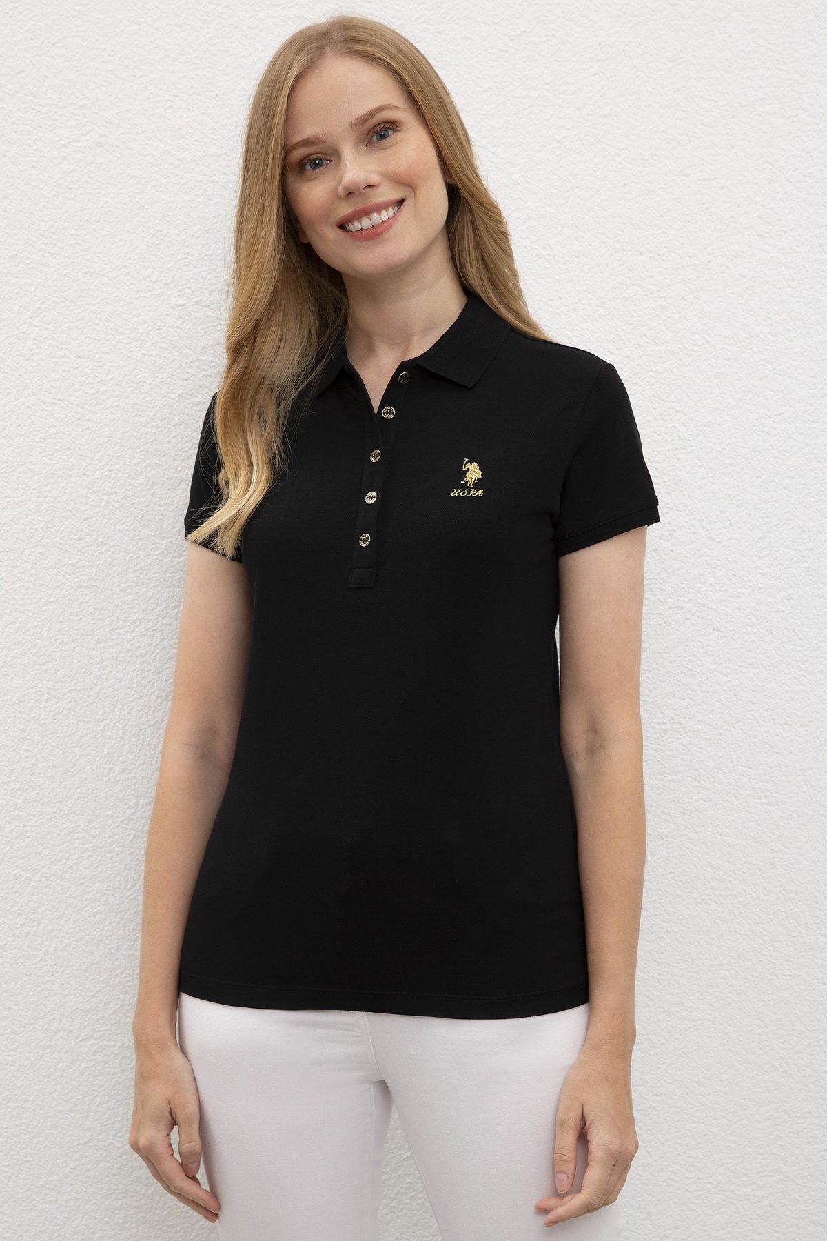 U.S. Polo Assn. Kadın Siyah Polo Yaka T-Shirt Basic