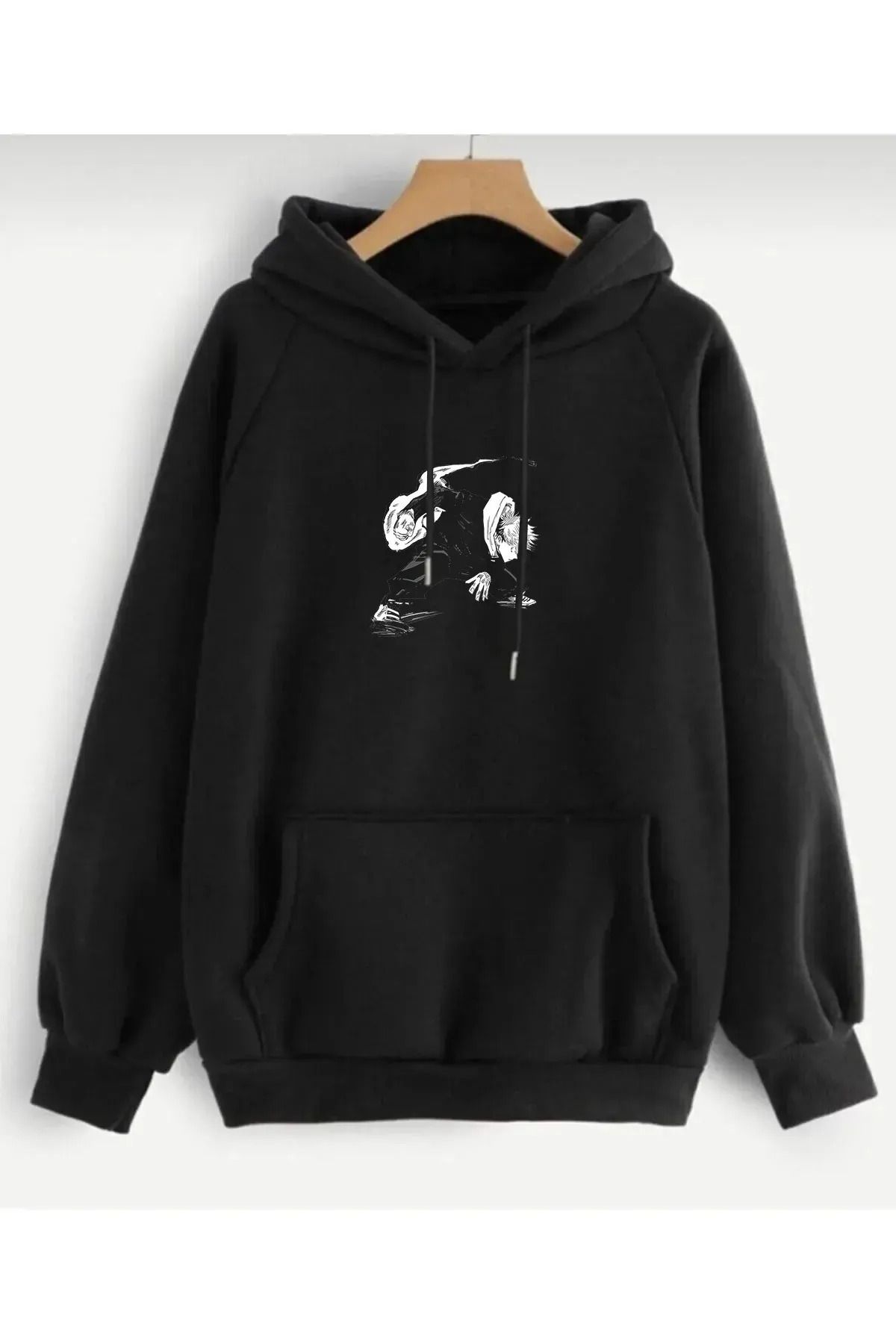 انیمه خرید ARC Satoru Gojo Print3 Sweatshirt Raster Thread - مشکی سفید Unisex Oversize Hooded 80% Cotton