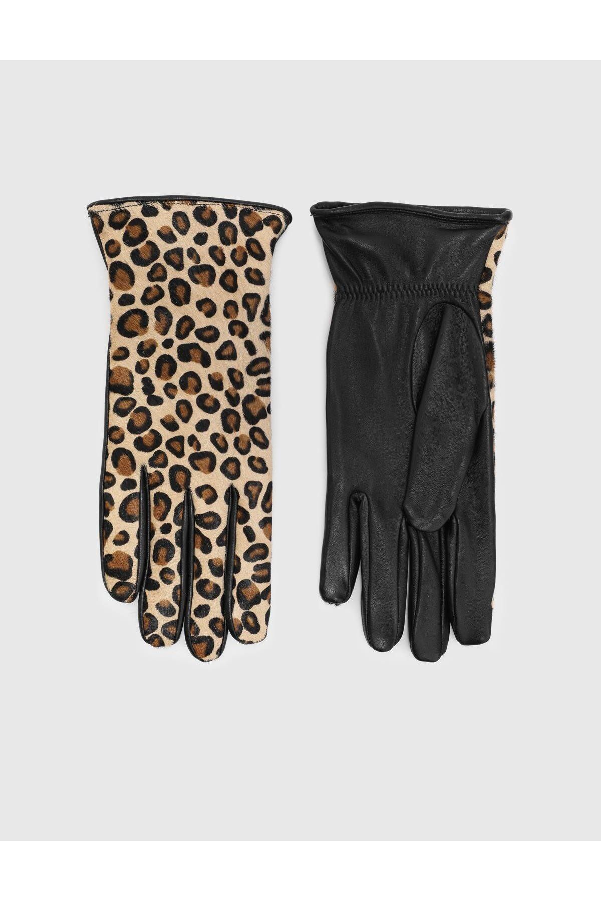 İLVİ-Leopard Patterned Bera Genuine Leather Women's Gloves 3