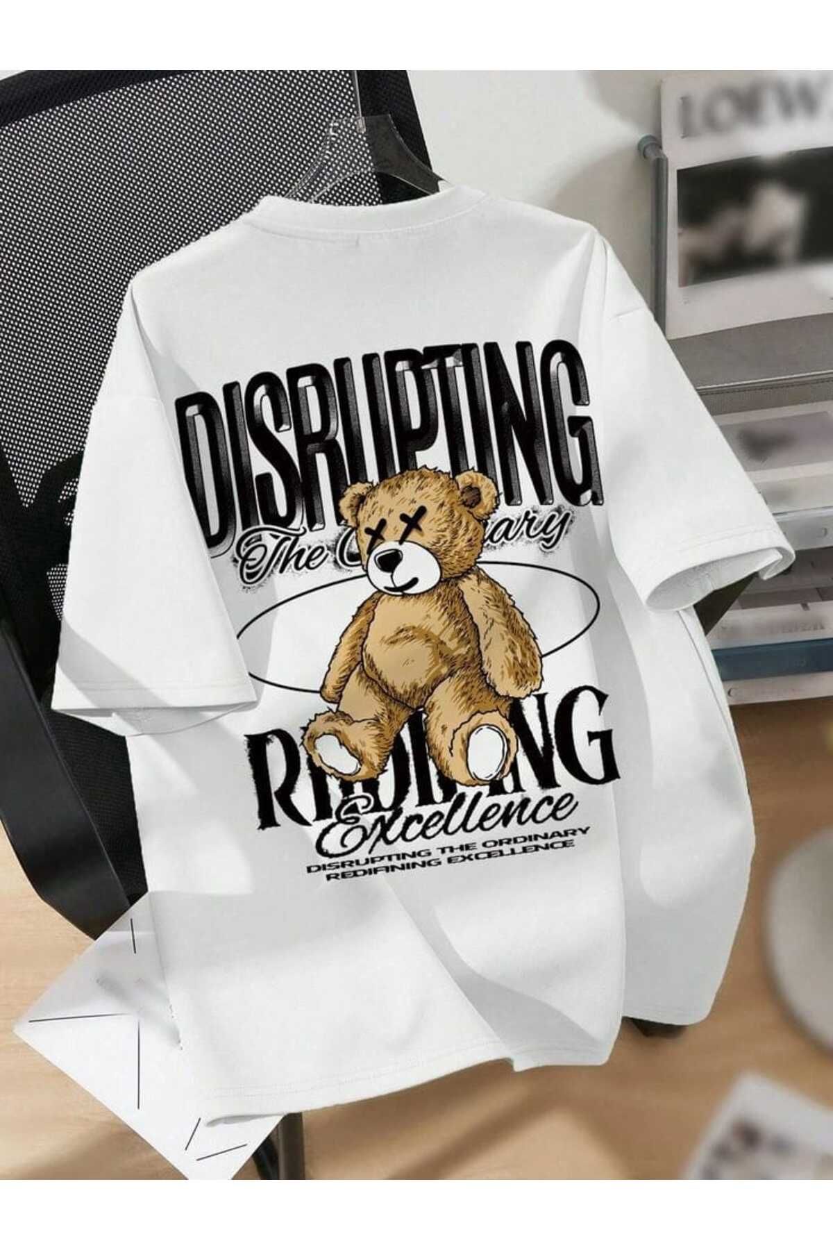 BLACKUMAY Dısruptıng ayıcık baskılı bisiklet yaka kısa kollu t-shirt