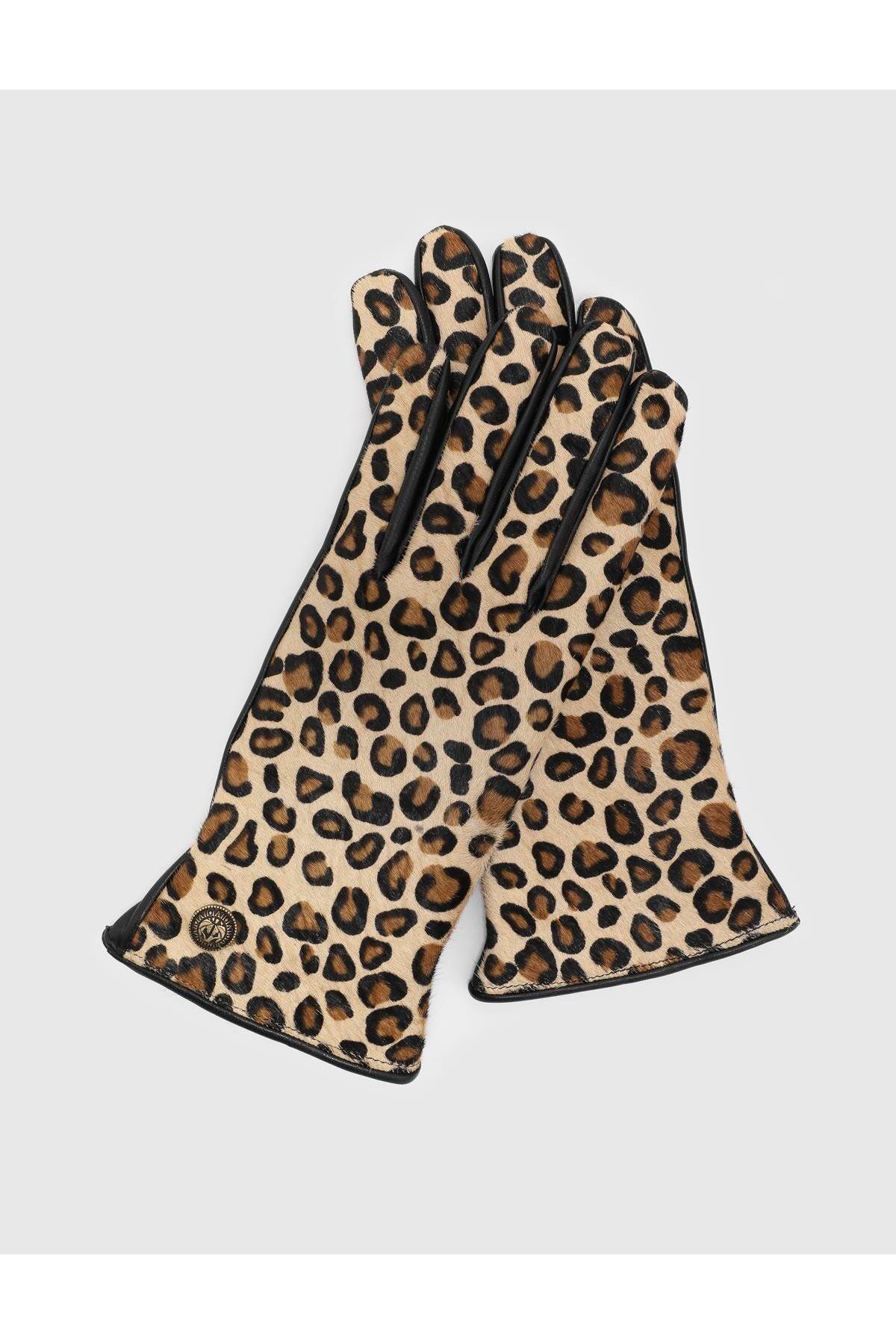 İLVİ-Leopard Patterned Bera Genuine Leather Women's Gloves 1