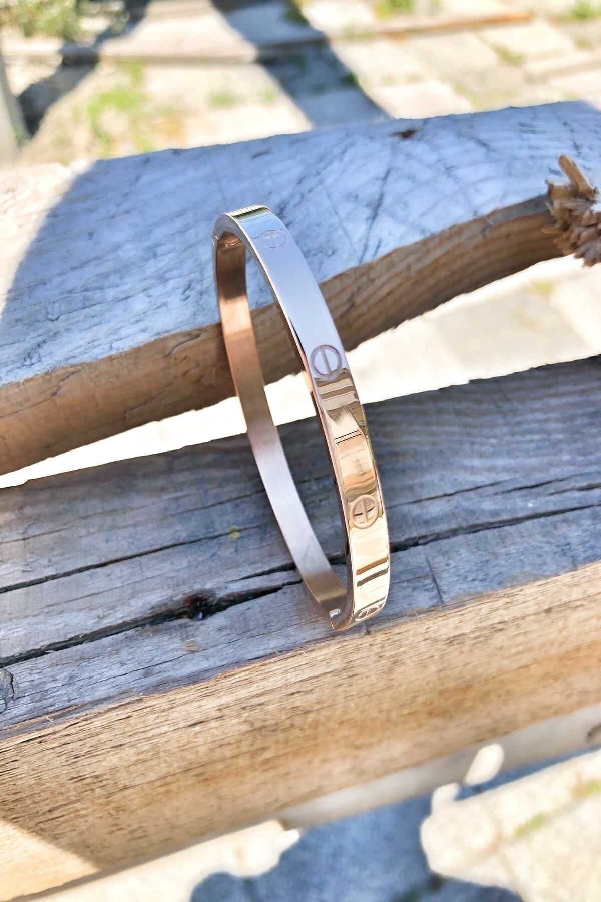 JEWELRY Kadın Çelik Kararmaz Rose Vida Love Sade Model Bileklik