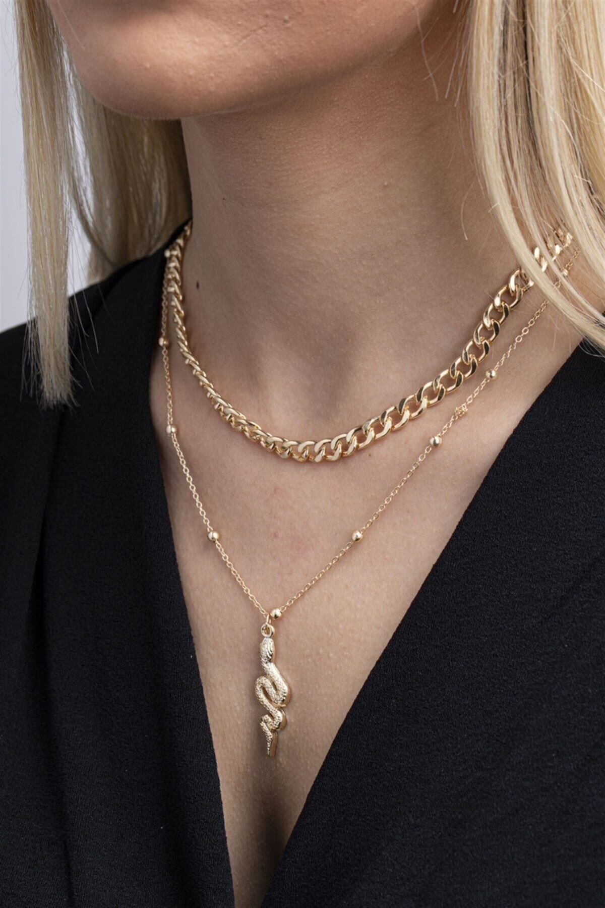 JEWELRY Figürlü Kombin Yılan Kolye Altın Kadın 087 Rengi