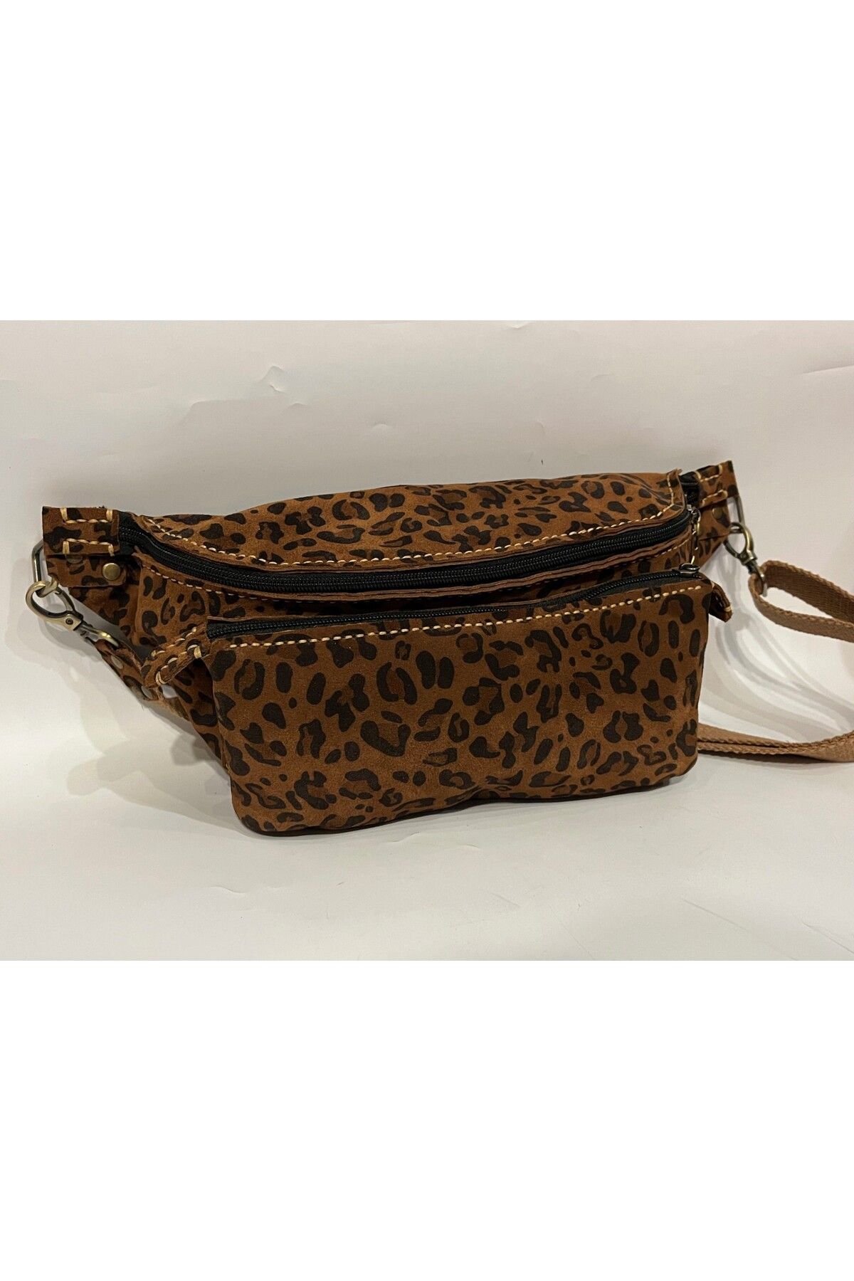 Yaban Collection El yapımı Hakiki Süet Leopar Deri Unisex Freebag Bel Çantası