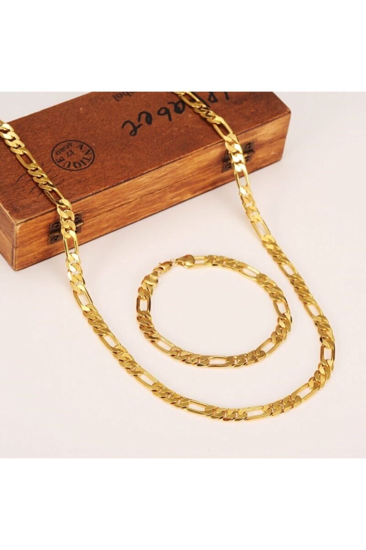 JEWELRY Şavin Zincir Çelik Figaro Kolye Seti Kaplama Bileklik Altın Kadın Ve Erkek Veya