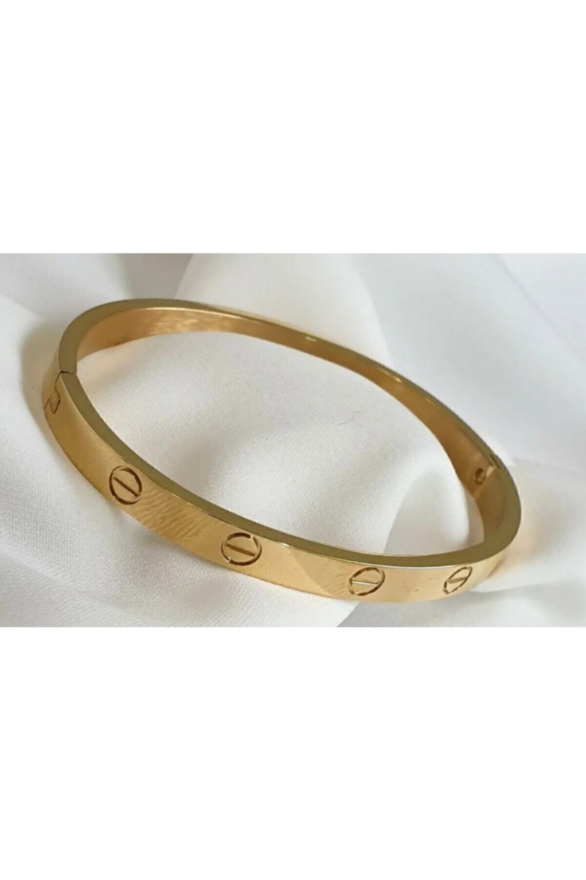 JEWELRY Unisex Kaplama Vidalı Kelepçe Bileklik Çelik Altın Model