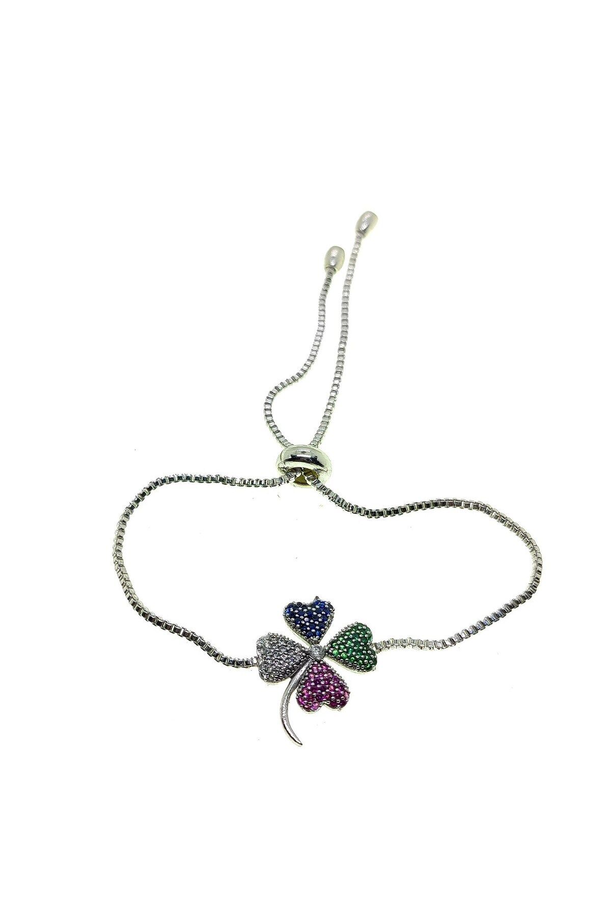 JEWELRY Zirkon Yonca - 2719 Renk Gümüş Bileklik Asansör