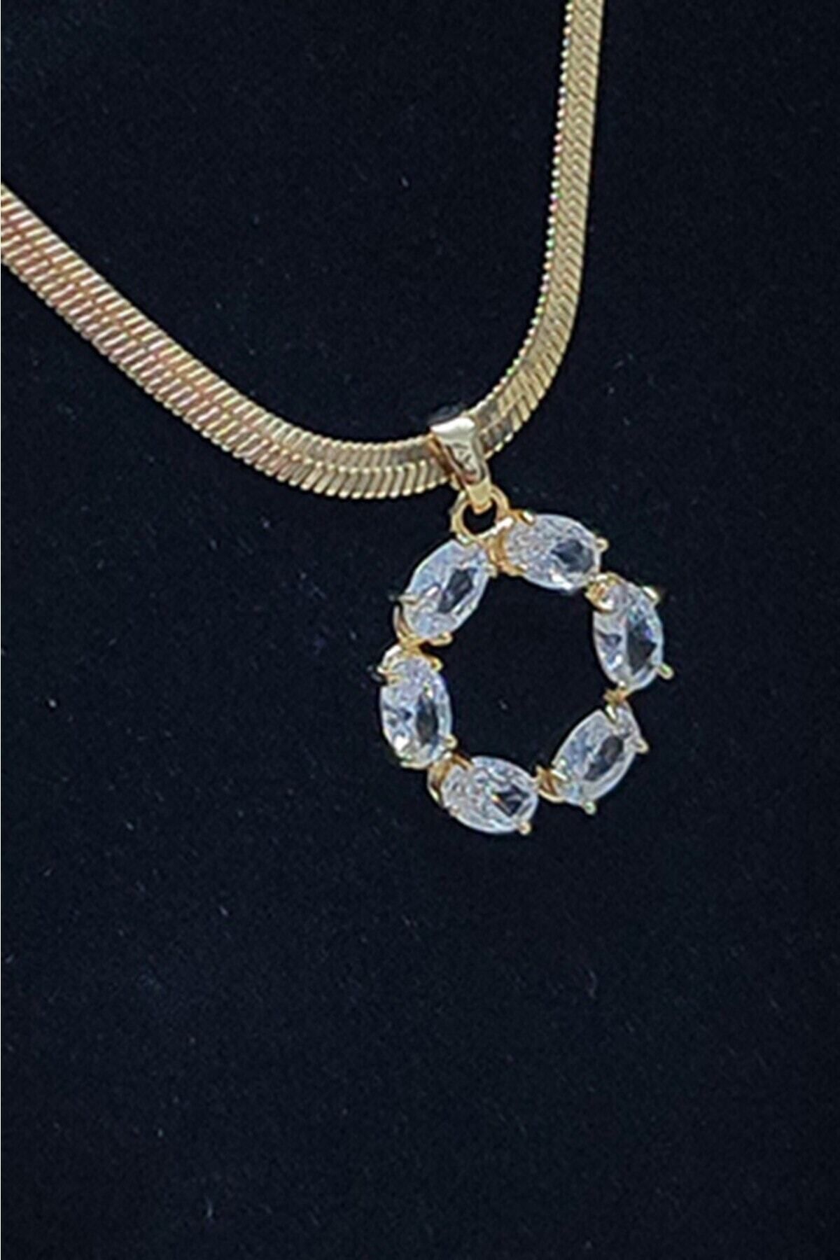 JEWELRY Altın Kolye Renk 2537 Yuvarlak Taşlı - Çelik Oval