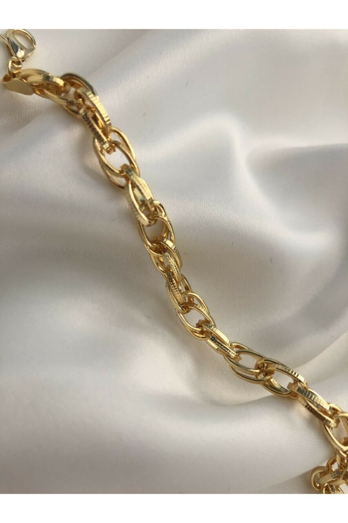 X-Lady Accessories Altın Kaplama Iç Içe Geçmeli Zincir Halat Bileklik