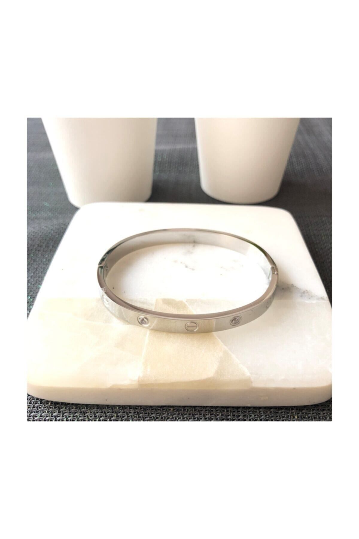 JEWELRY Bileklik Kelepçe Platin Çelik Taşlı Bileklik Zirkon Kadın Renk,