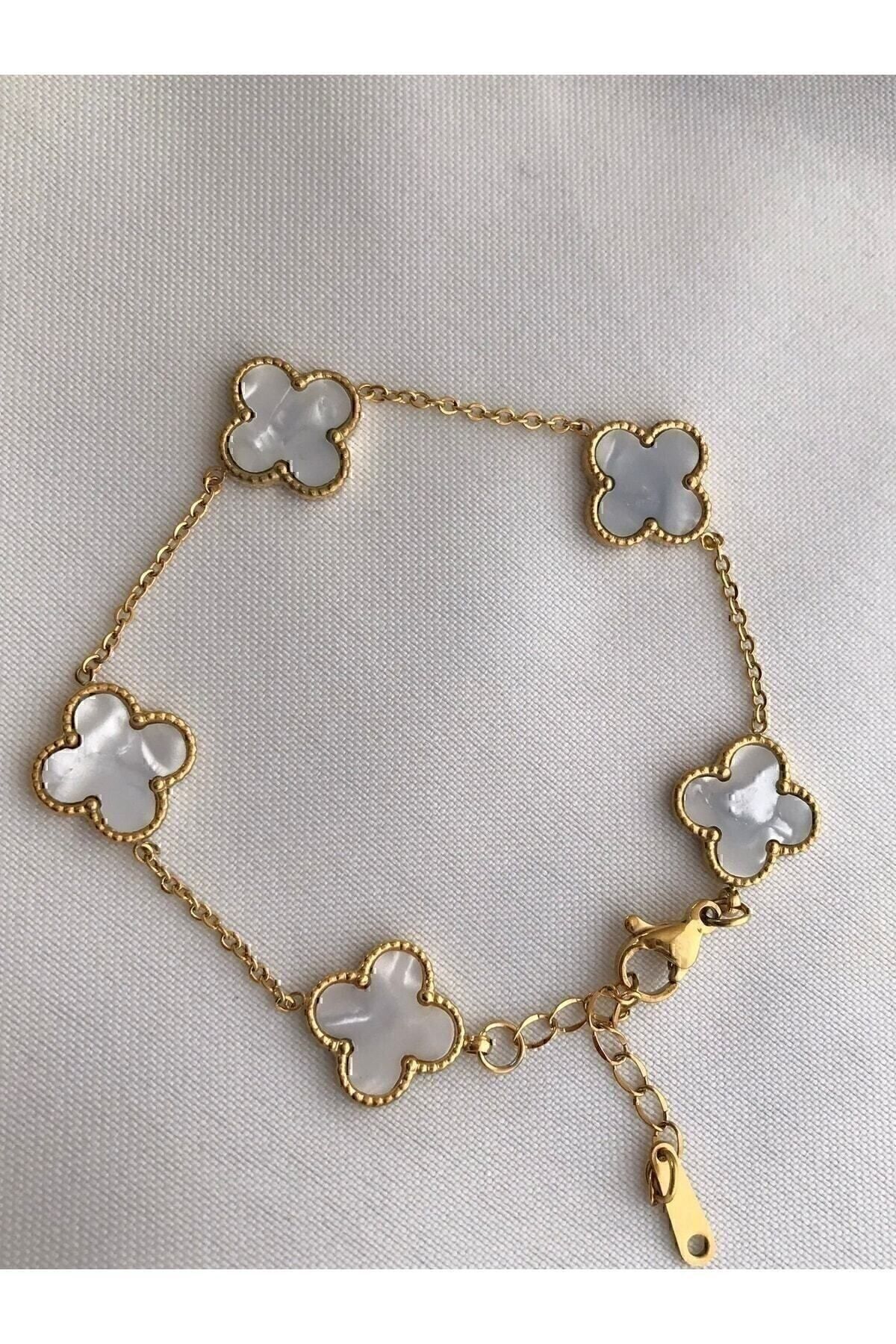JEWELRY Bileklik TYC00479367548 Altın Beyaz Çift Taraflı Çelik Yonca