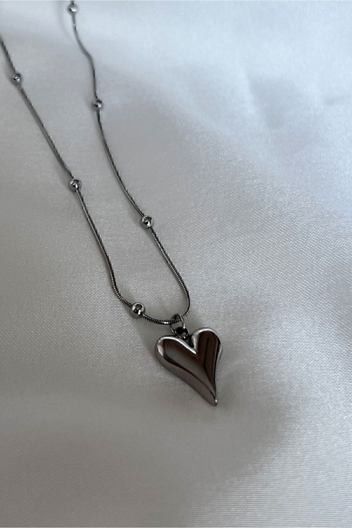NKIE JEWELS Zincir Kaplama Kararmaz renk Estetik Topçuk Kolye Gümüş Paslanmaz X Altın Çelik Kalp 316l