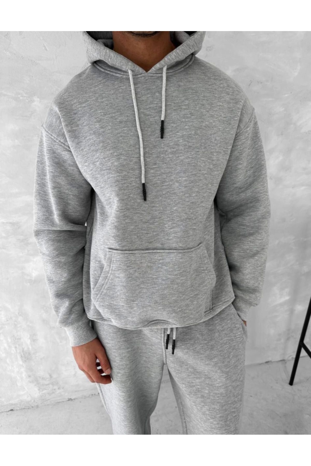 JANES-Gray Hooded Three Thread Tracksuit Set 3