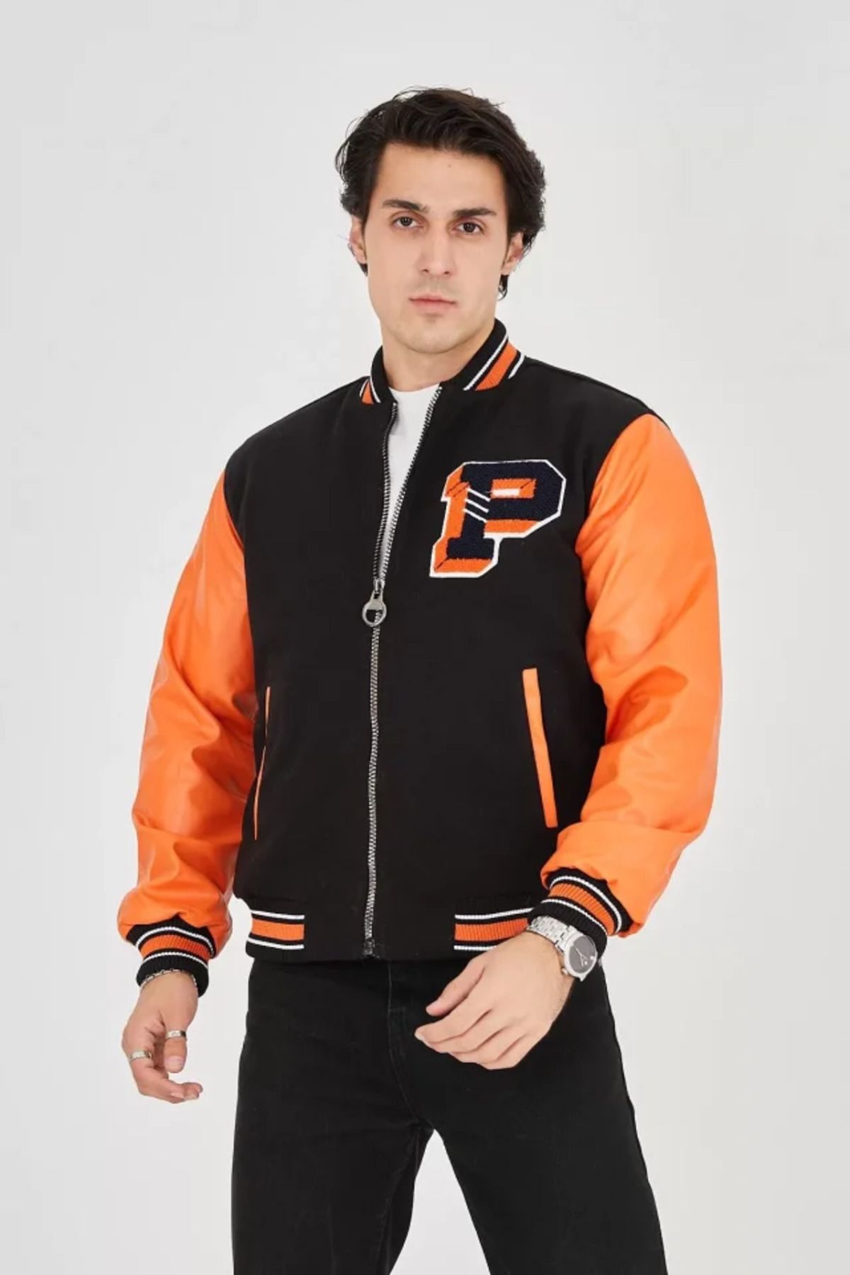 Moka Shopin-Mokashopin Men's Orange Faux Leather Jacket - Fiber Inside and Lined Sleeves 4