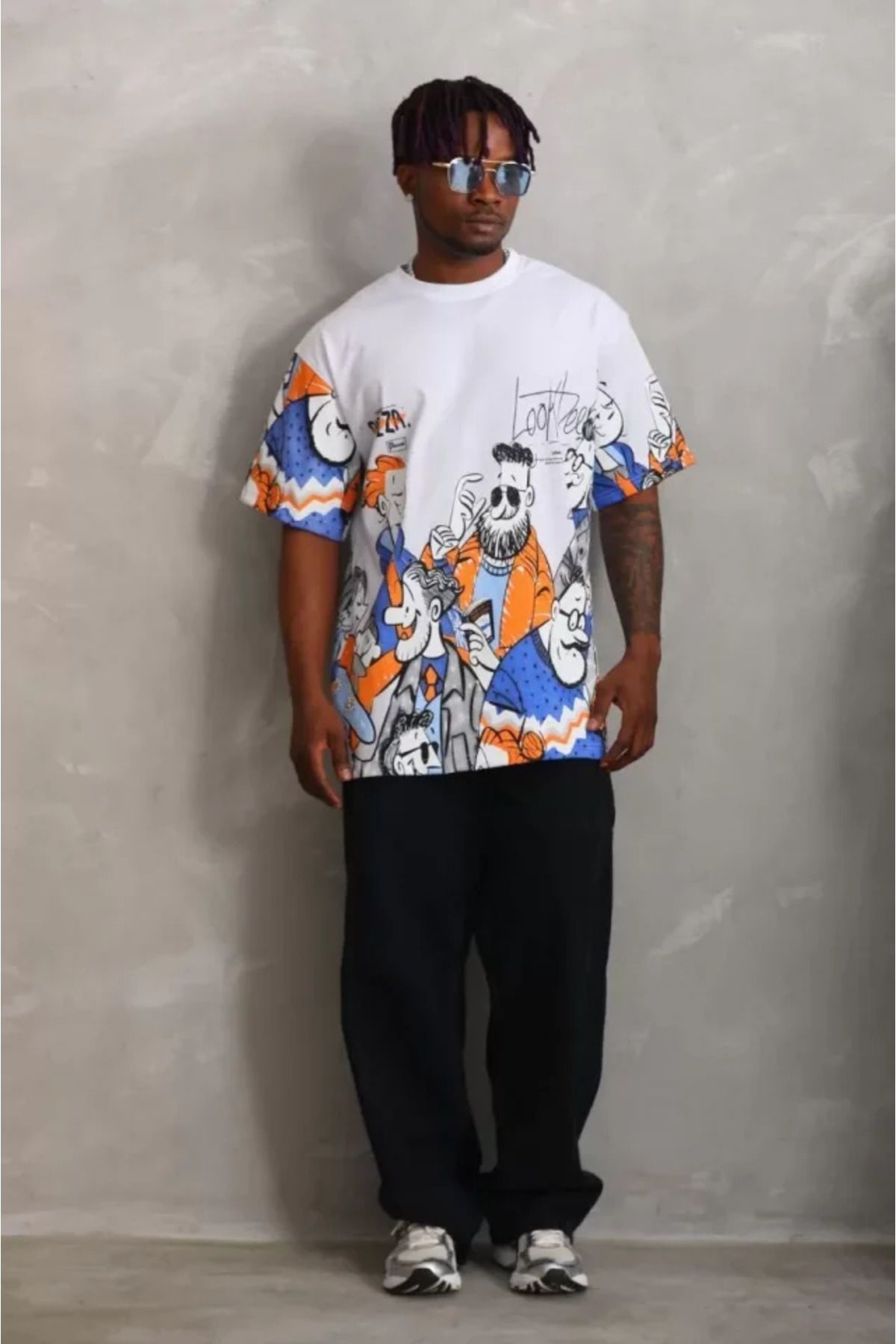 vivenza Unisex Oversize Baskılı Bisiklet Yaka T-Shirt - Beyaz
