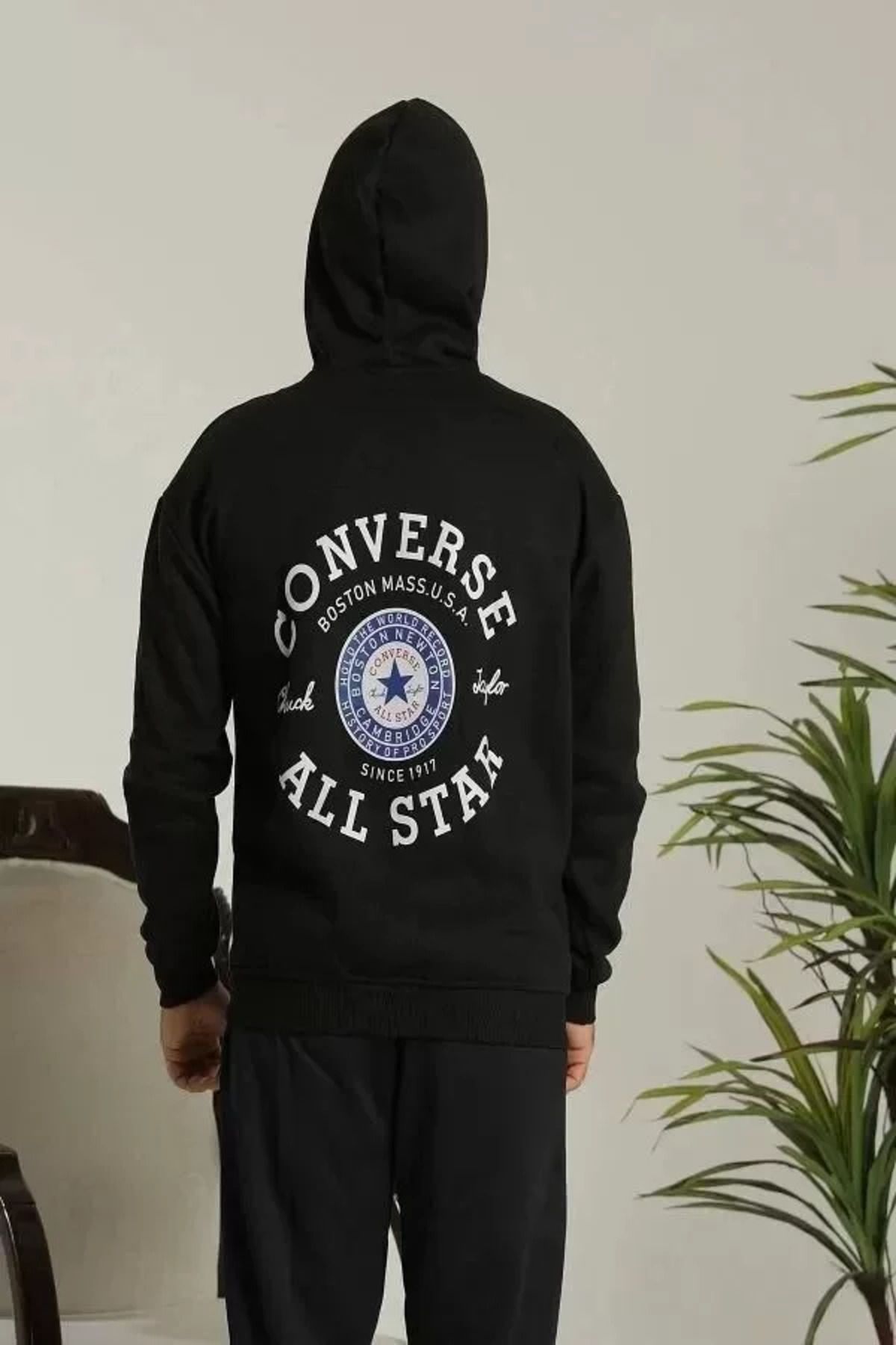 AG SHOPPİNGS Unisex Kapüşonlu Üç İplik Oversize  Baskılı Sweatshirt - Siyah