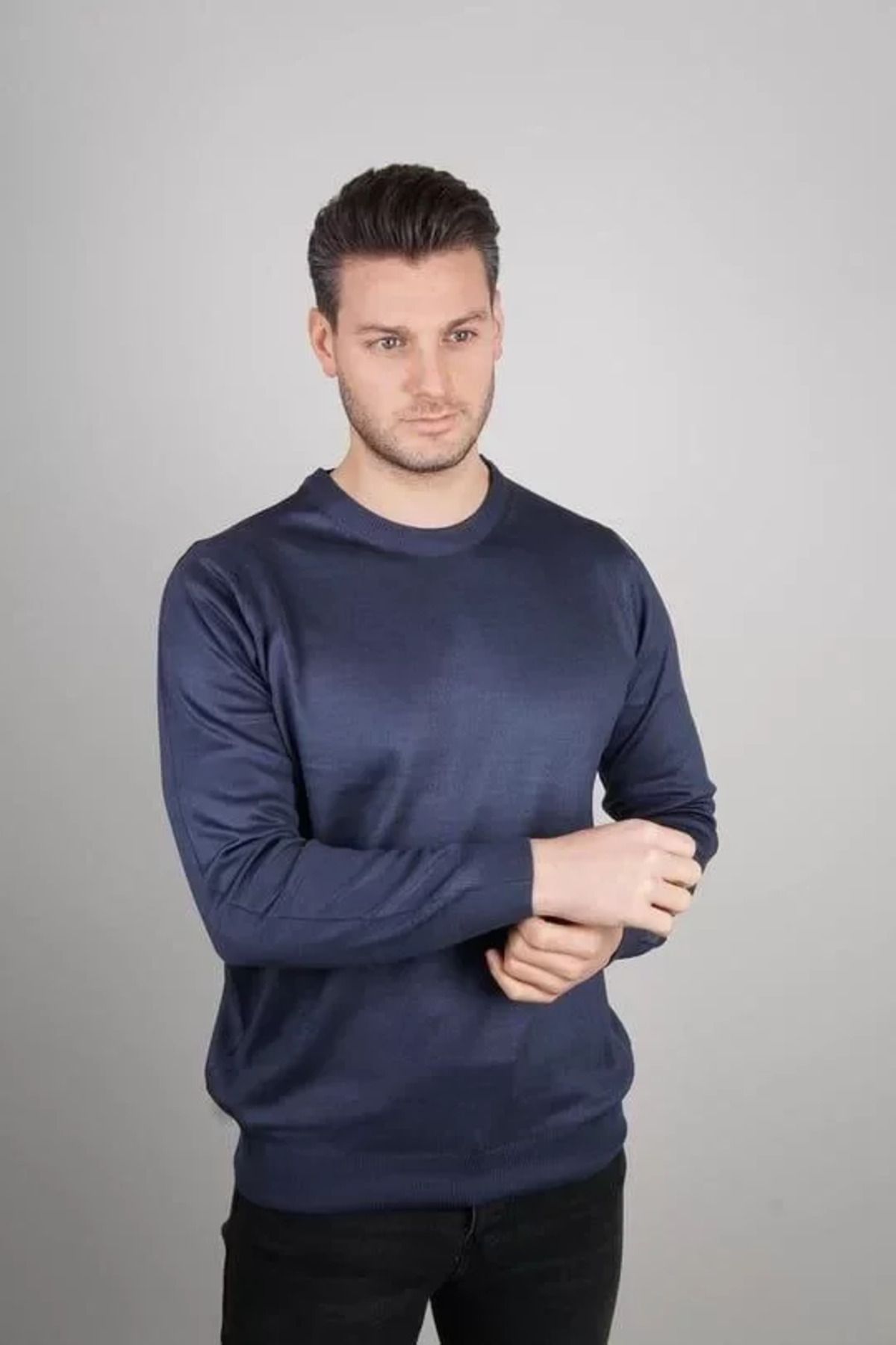 MHT STORE-Unisex Indigo Knitwear - Long Sleeve, Crew Neck Woven 2