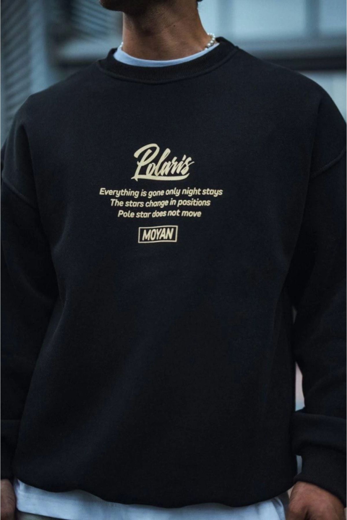 AG SHOPPİNGS Kışlık Bisiklet Yaka Ön Ve Arka Baskılı SweatShirt - Siyah