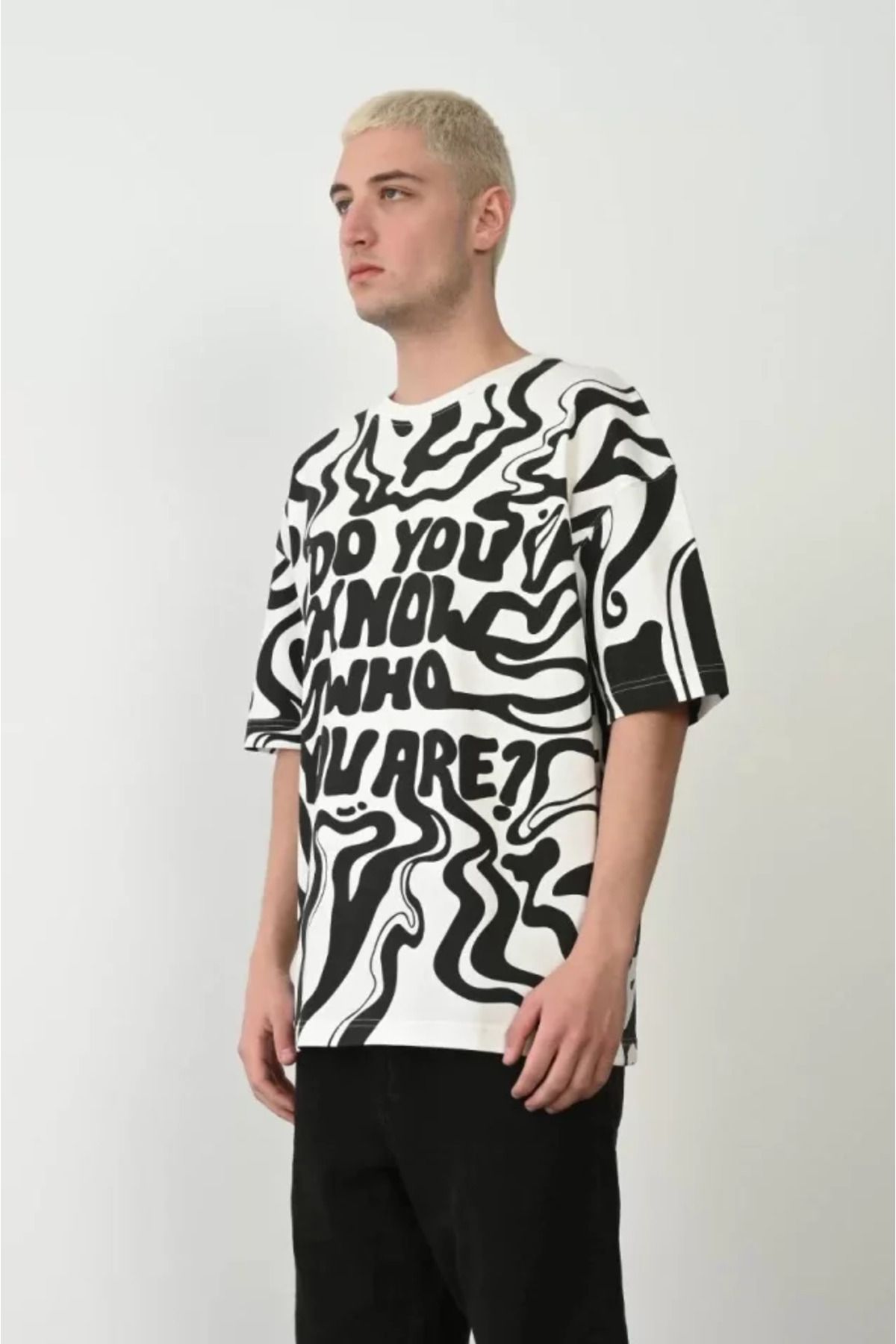 meisa Unisex Baskılı Bisiklet Yaka Oversize T-Shirt - Beyaz