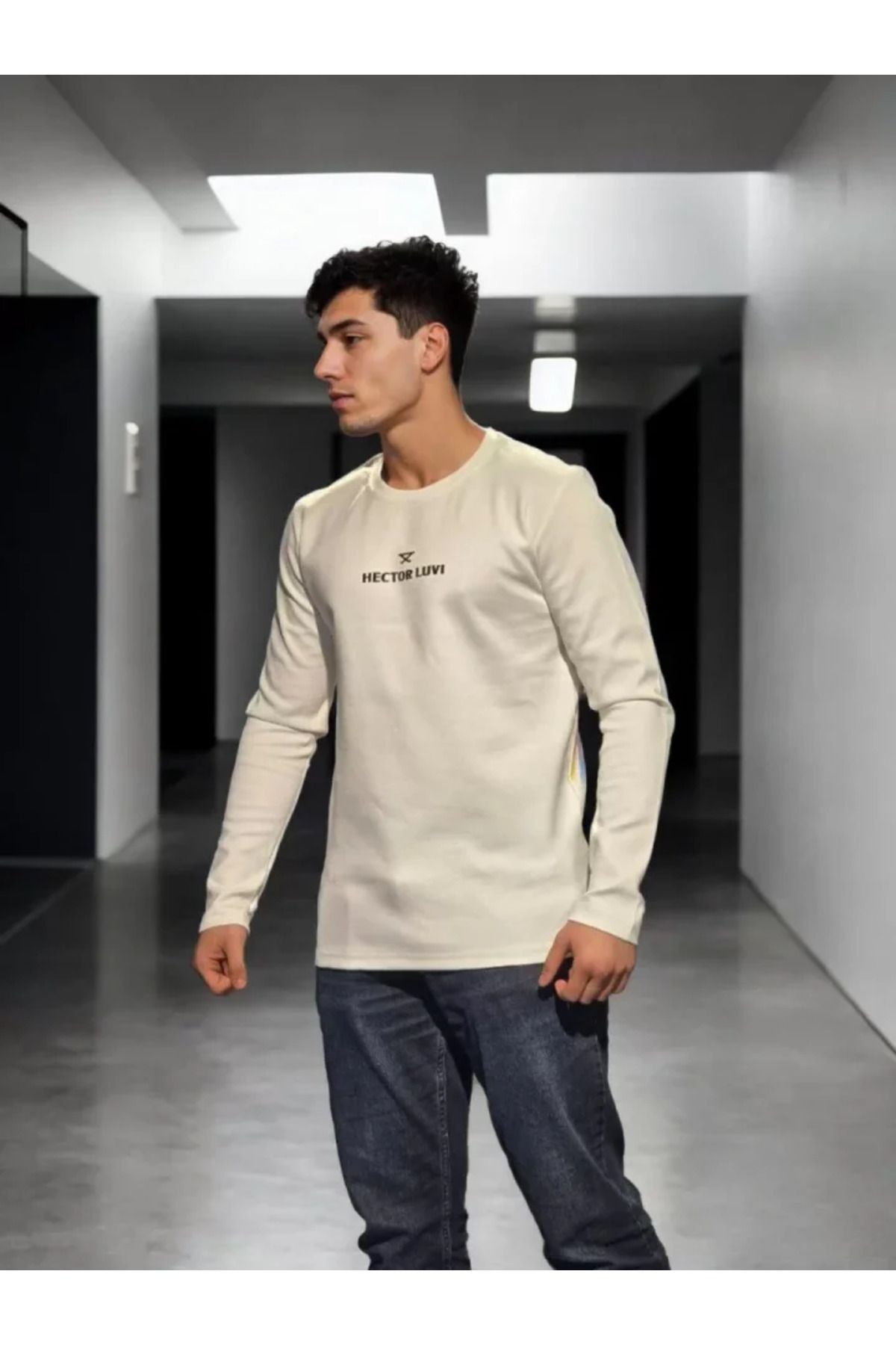 meisa Unisex Bisiklet Yaka Uzun Kollu T-Shirt - Beyaz